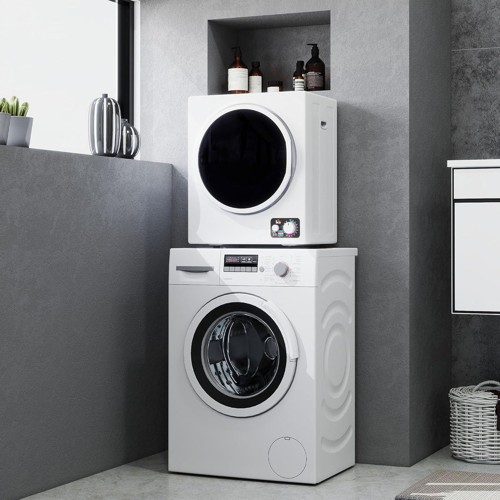 HOMCOM Sèche-linge à évacuation portable, sèche-linge électrique 850 W, 4 Kg, 4 modes de séchage, 2 niveaux de chauffage, cuve en acier inoxydable, installation murale, pour appartement dortoir, blanc