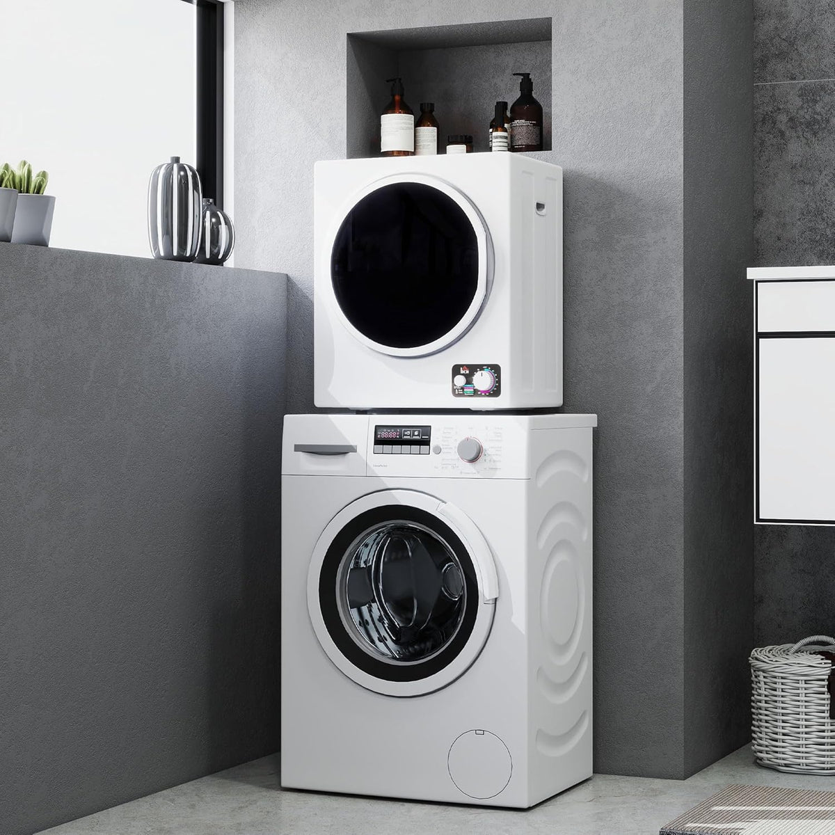 HOMCOM Sèche-linge à évacuation portable, sèche-linge électrique 850 W, 4 Kg, 4 modes de séchage, 2 niveaux de chauffage, cuve en acier inoxydable, installation murale, pour appartement dortoir, blanc
