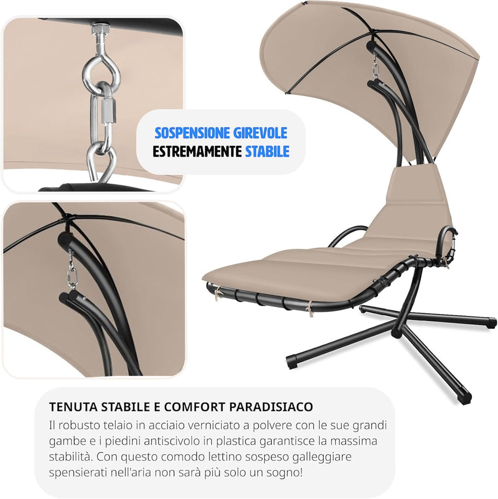 Gardenia Hamac Fauteuil Chaise Longue Suspendue à Bascule avec Pare-Soleil Kelly Beige