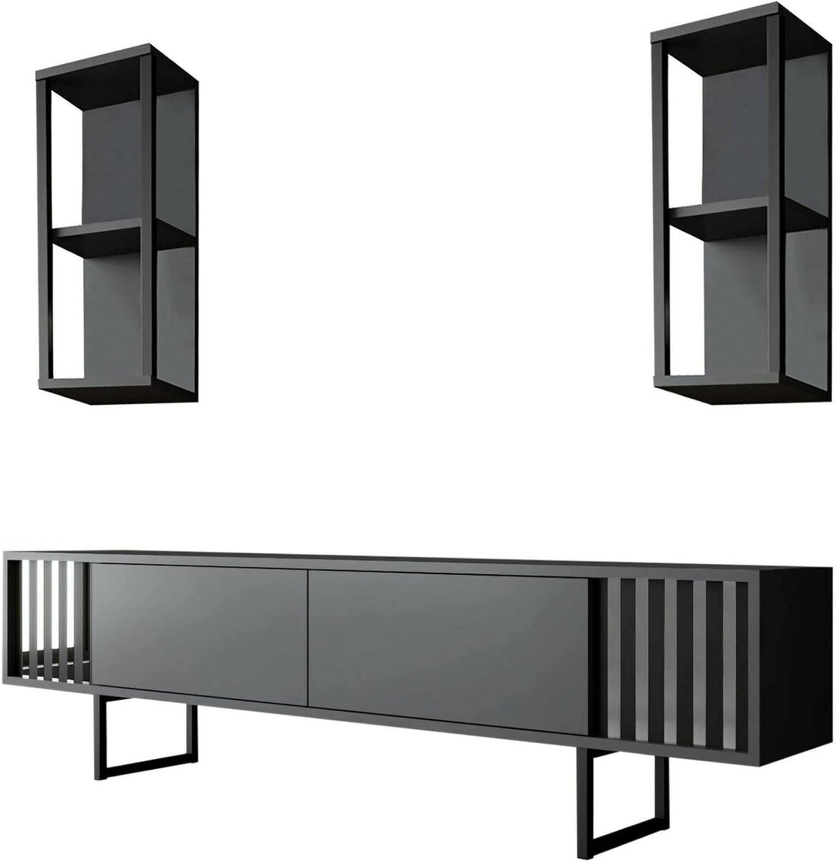 Dmora - Meuble TV Ananke, Buffet de Salon, Armoire Basse pour TV, Base Murale de Rangement, 180x30h48 cm, Anthracite et Noir