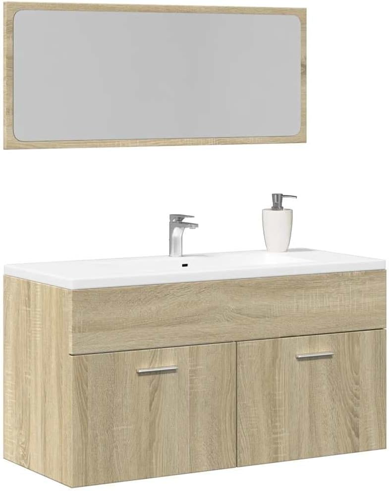 AJJHUUKI Ensemble de meubles de salle de bain - 2 pièces - En chêne Sonoma - Bois d'ingénierie