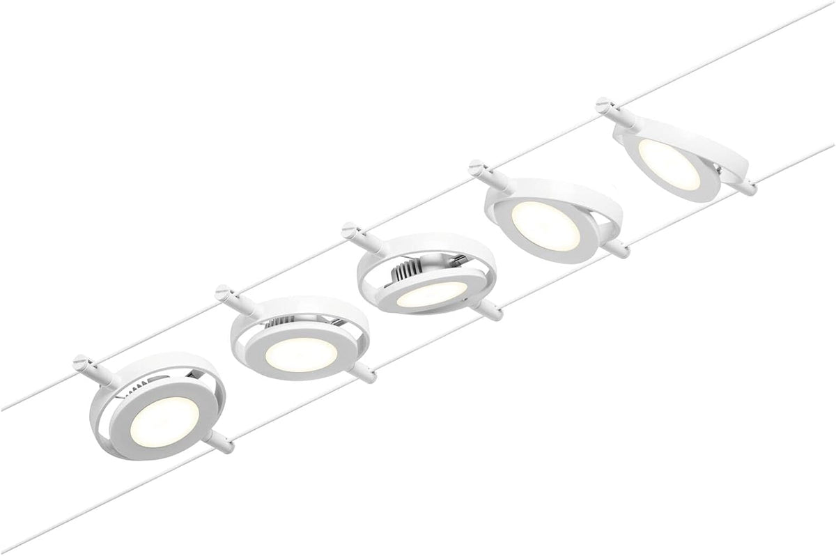 Paulmann 94416 CorDuo Kit de cordage LED RoundMac DC avec câble métallique extensible Blanc chromé 3000 K 5 x 4,5 W