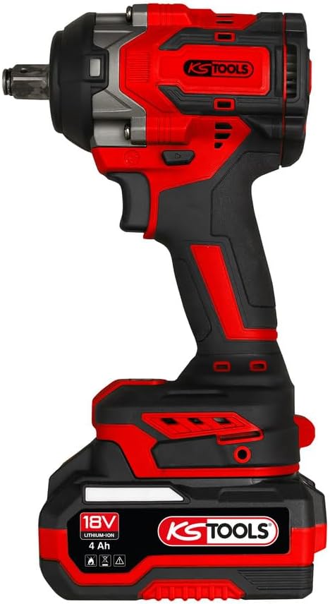 KS TOOLS - 515.4710F - Mini clé à chocs 1/2" sur batterie - Clé à choc sans fil brushless - Puissance 18 V - 850 Nm - 1,5 kg sans batterie - Livrée en coffret avec 2 batteries 4Ah