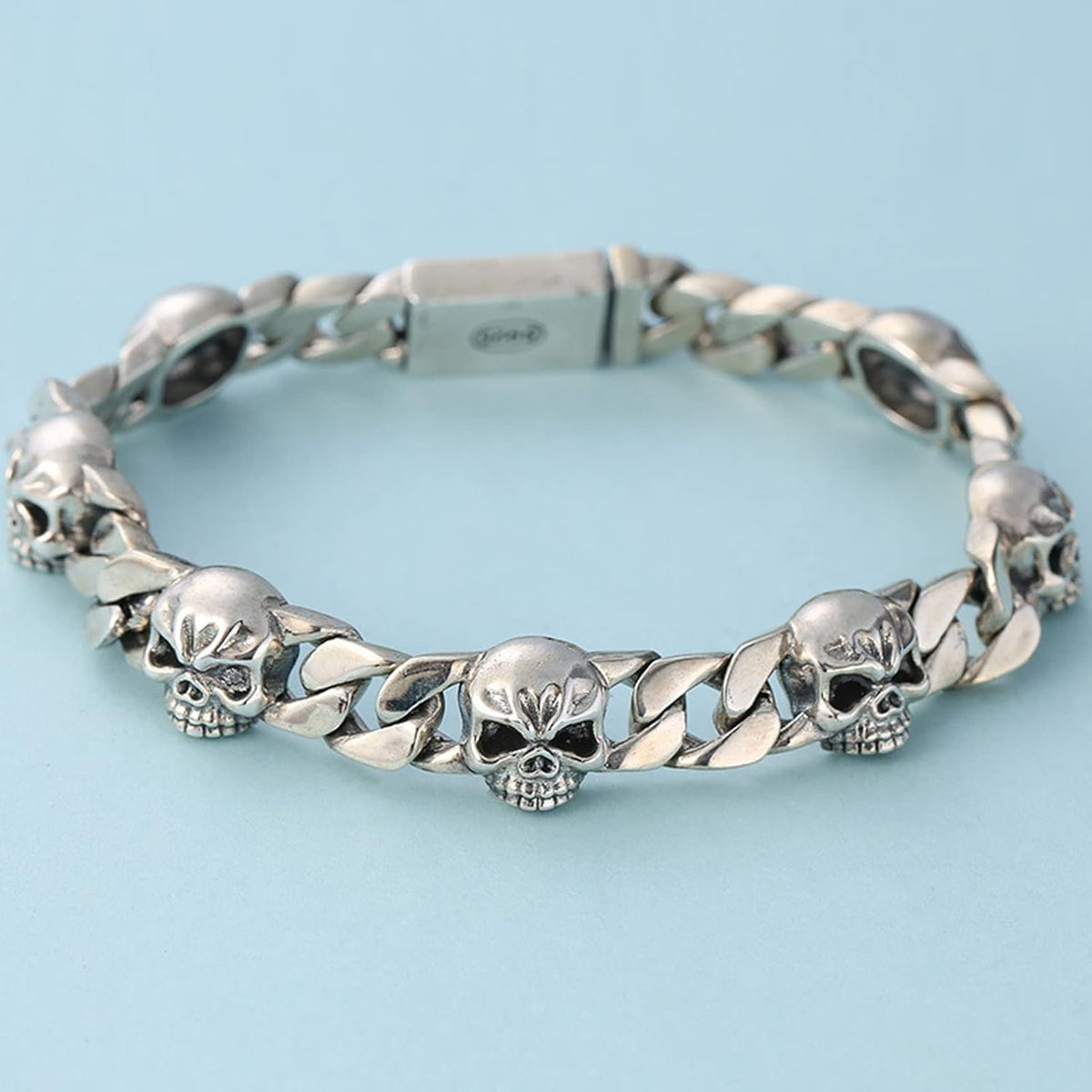 LYGBAOFUL Bracelet chaîne crâne en Argent Sterling 925, Bijoux Gothiques Punk crâne pour Hommes, Cadeau
