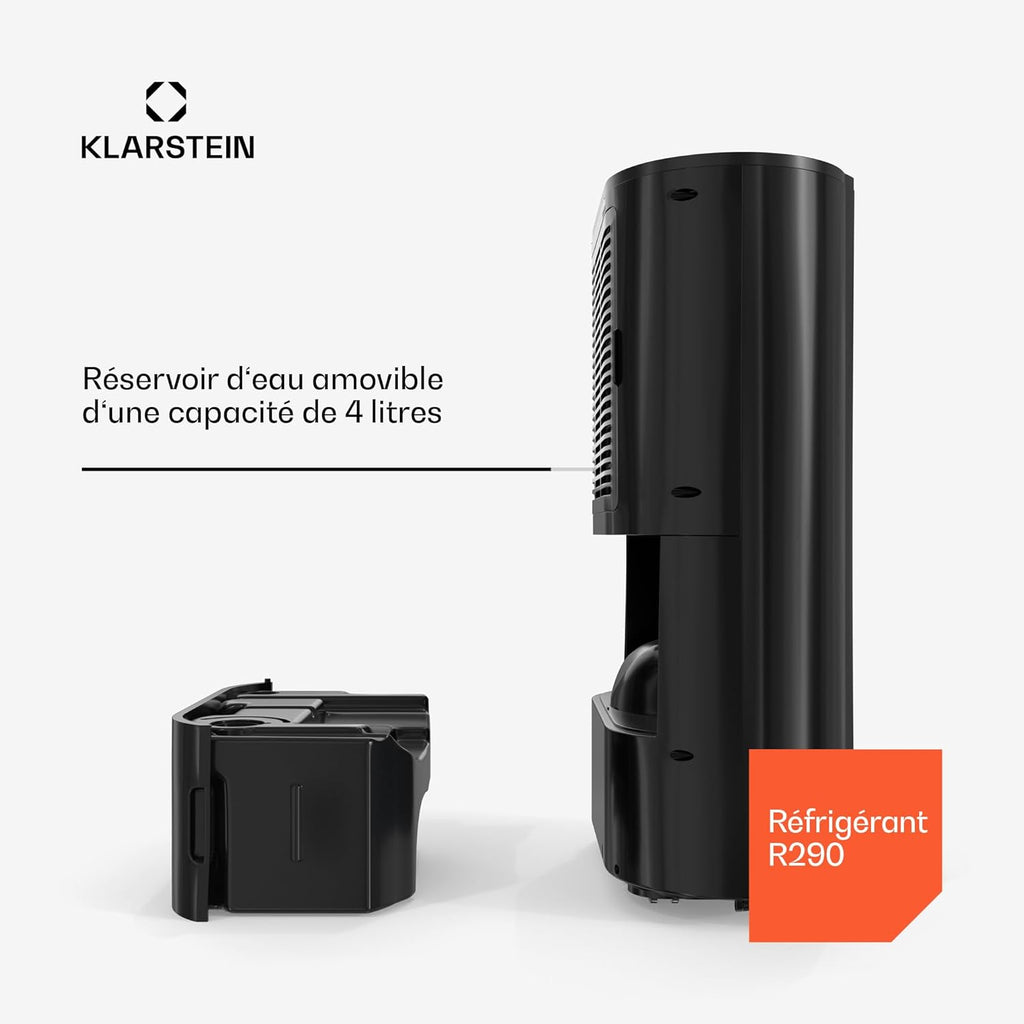 KLARSTEIN DryFy ProConnect 24L Déshumidificateur Smart, Wi-FI, 24h Minuterie, Filtre Charbon Actif, Silencieux, Réservoir 4L, Portable, pour Maison & Bureau, Jusqu'à 36m², Noir