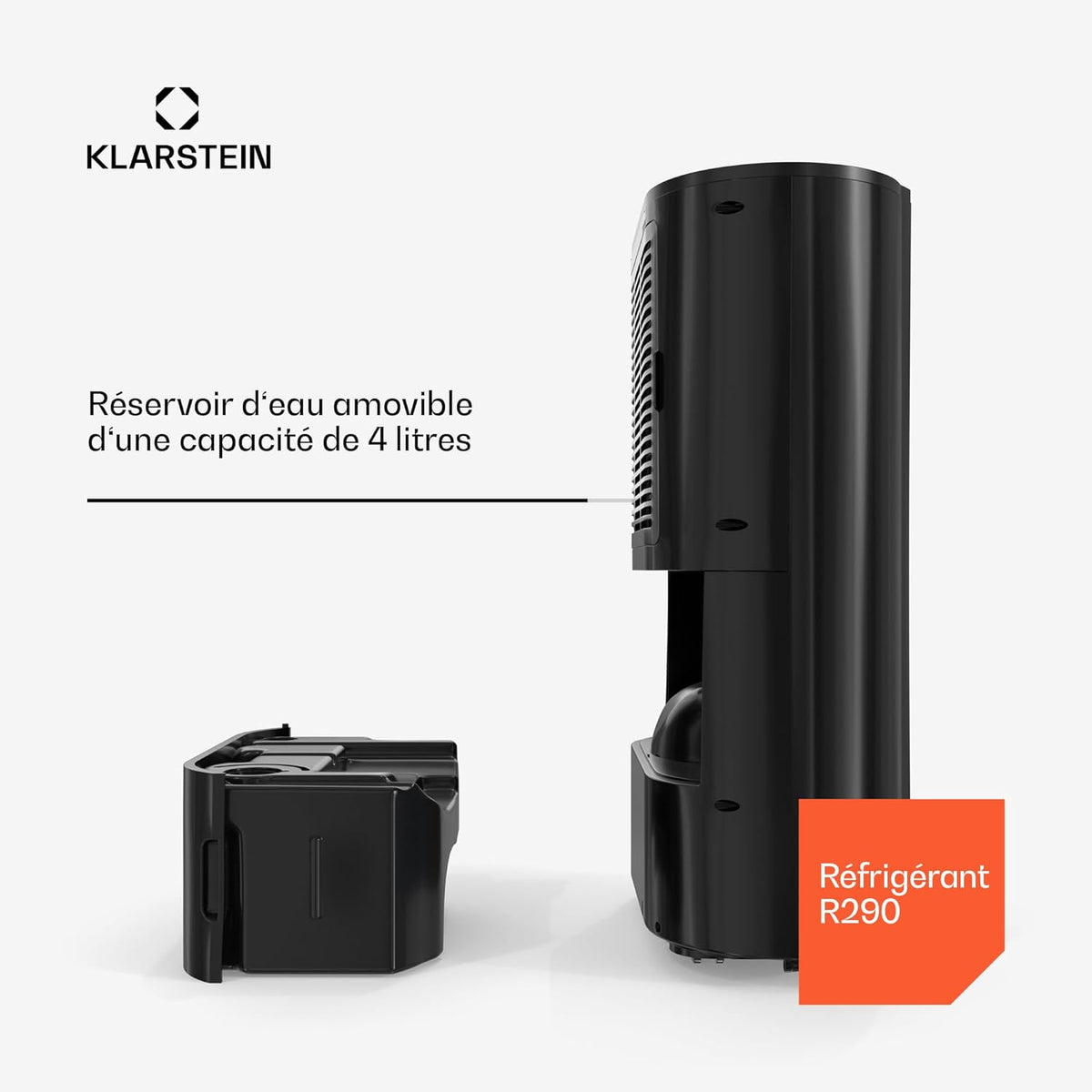 KLARSTEIN DryFy ProConnect 24L Déshumidificateur Smart, Wi-FI, 24h Minuterie, Filtre Charbon Actif, Silencieux, Réservoir 4L, Portable, pour Maison & Bureau, Jusqu'à 36m², Noir