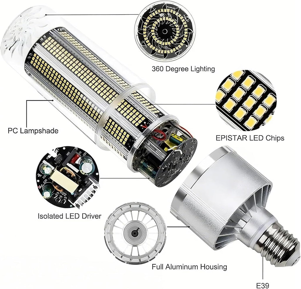 ZFFOZZ Ampoule LED 24000 Lumens, Culot E39 E40, 240W, Lumière du Jour 5000K, Équivalent 1000 Watts, Super Lumineuse.(Cool White,E40-200W)