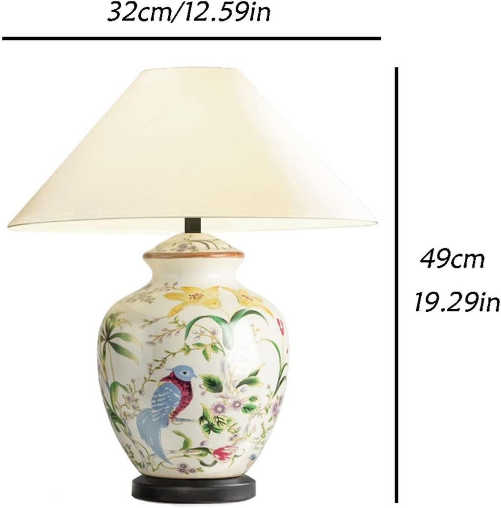 GLigeT Parfait Lampe de table en céramique à motif fleurs et d'oiseaux, lampe décoration d'intérieur, chevet pratique for chambre coucher Décor