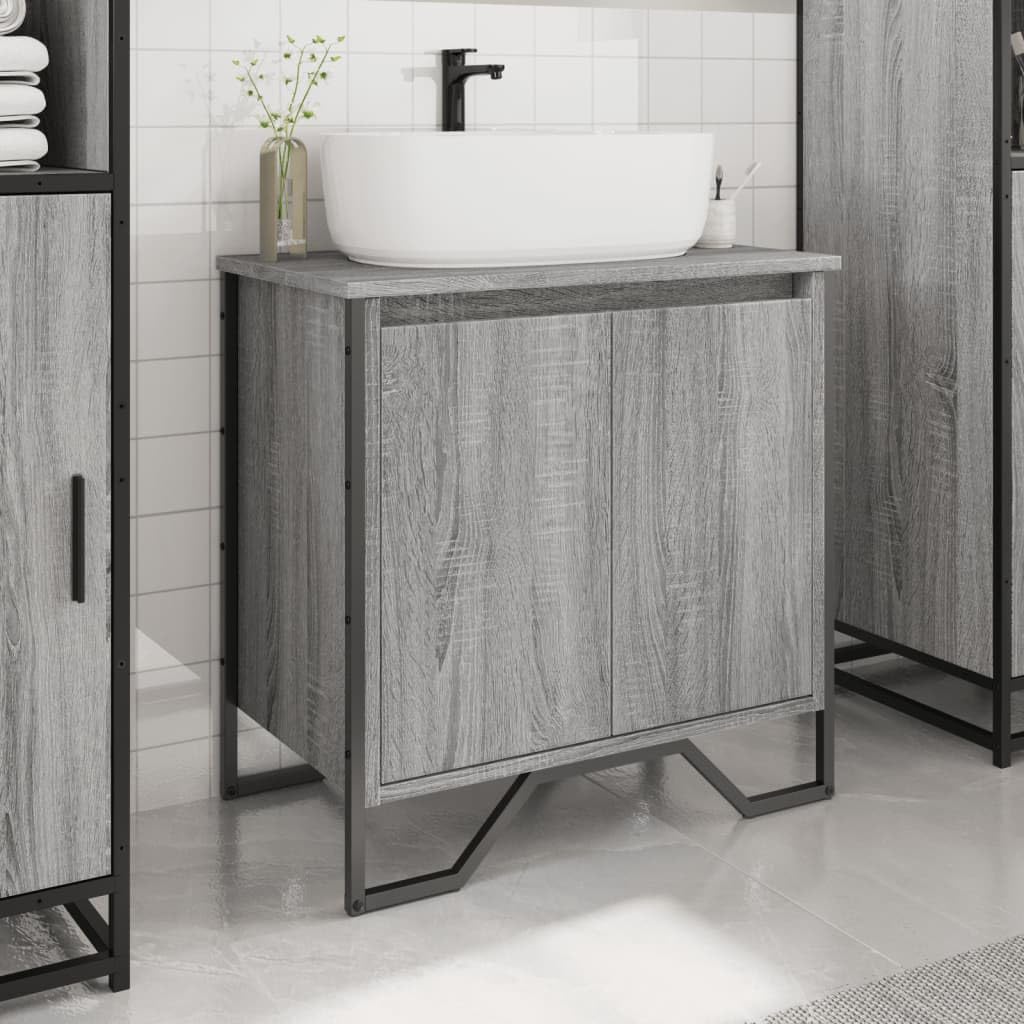 LLEZKBR Ensemble de meubles de salle de bain - Meuble d'évier de salle de bain - Gris Sonoma - 60 x 35 x 60 cm - Bois d'ingénierie
