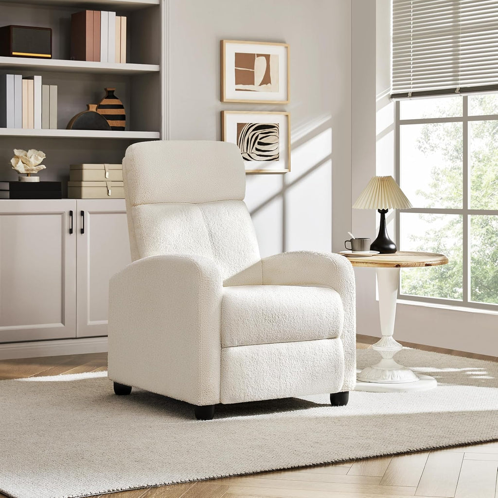 Yaheetech Fauteuil de Relaxation Chaise de Détente Siège de Canapé Fauteuil en Tissu Bouclette Doux avec Repose Pied/Chambre à Coucher/Home Cinéma/Salon Ivoire