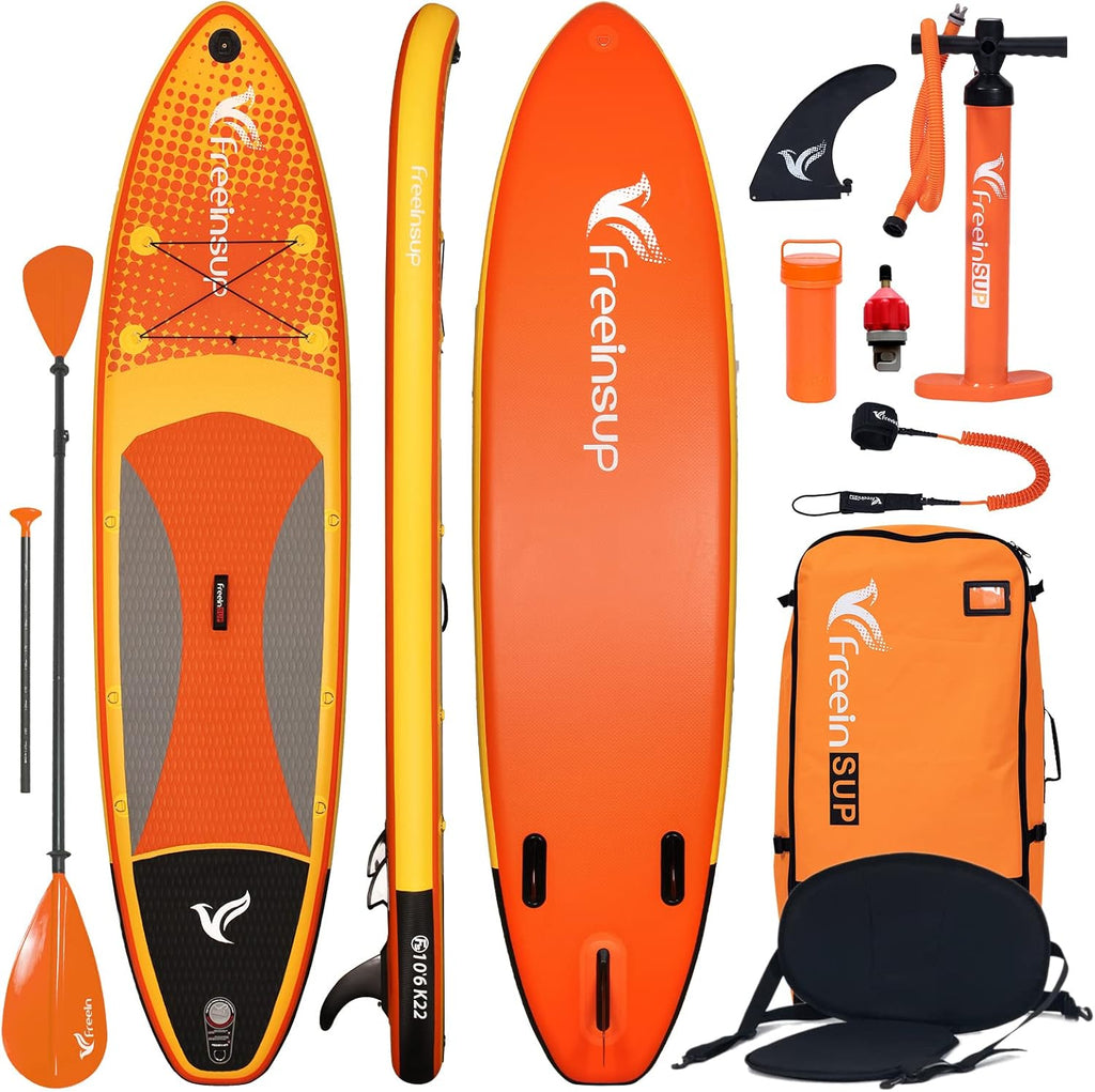 Freein Planche à pagaie Gonflable Sup avec siège de Kayak, Planches Sup pour Adultes 305x84x15cm, Accessoires Stand-Up Paddling ISUP, Adaptateur de Pompe, pagaie Sup Kayak