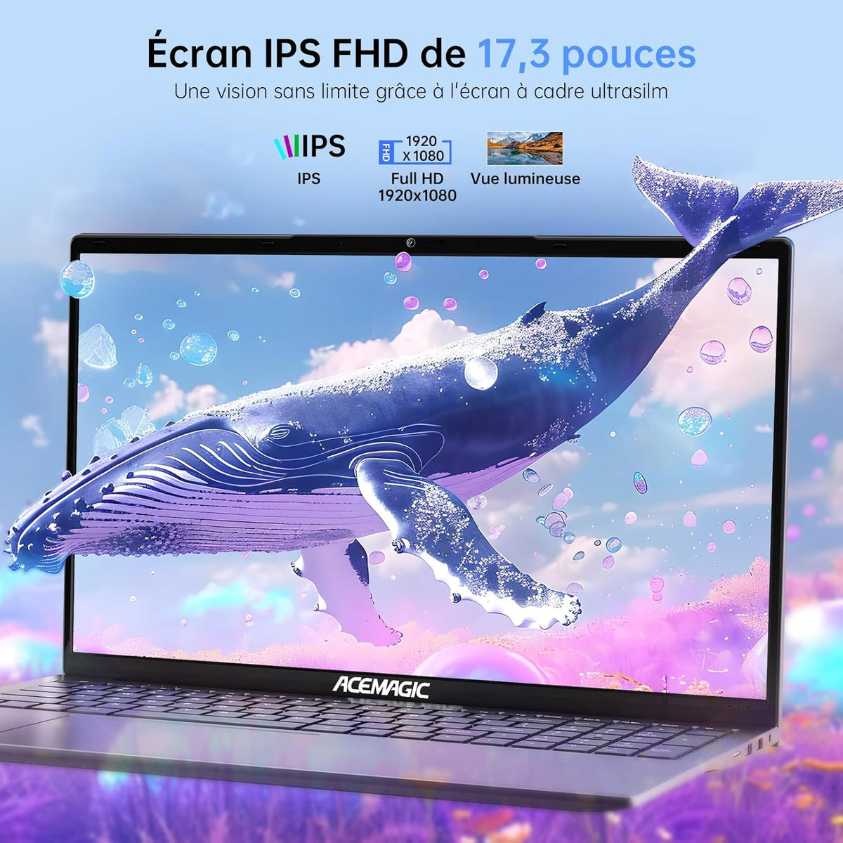 ACEMAGIC 2025 AX17 PC Portable 17.3 Pouces Full HD,16 Go RAM DDR4 512Go SSD in N95 Ordinateur Portables,WiFi,BT5.0,Type_C, USB3.2,PC de Bureau Argenté