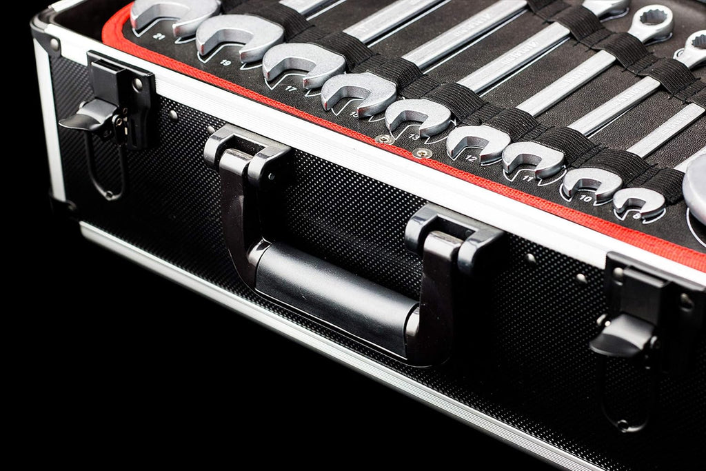 Meister 8973770 Tool Boîte à outils professionnelle remplie de qualité Knipex et Wera, manche télescopique sur roues