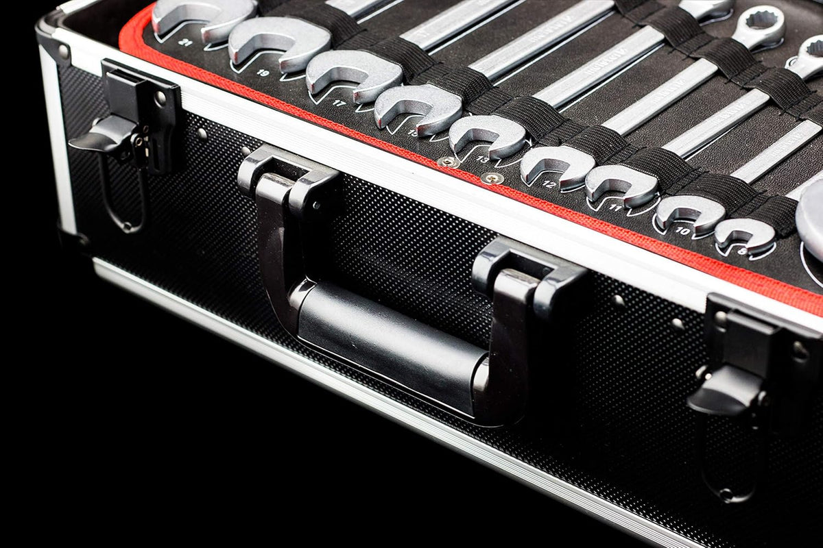 Meister 8973770 Tool Boîte à outils professionnelle remplie de qualité Knipex et Wera, manche télescopique sur roues