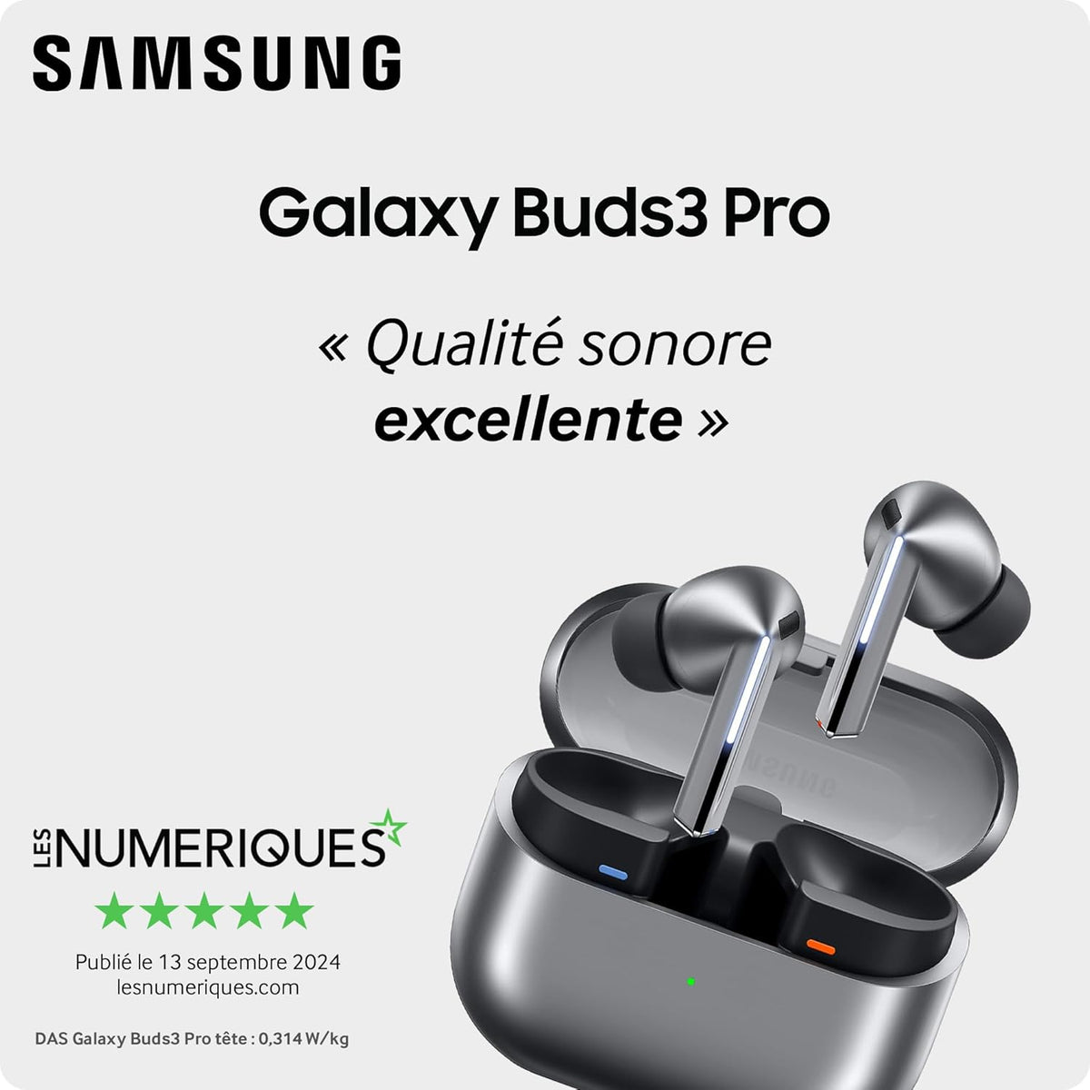 Buds3 Pro, Écouteurs sans Fil, Réduction Active de Bruit, Bluetooth, Argent, Audio 360, AI, Chargeur Secteur Inclus, (Version FR)