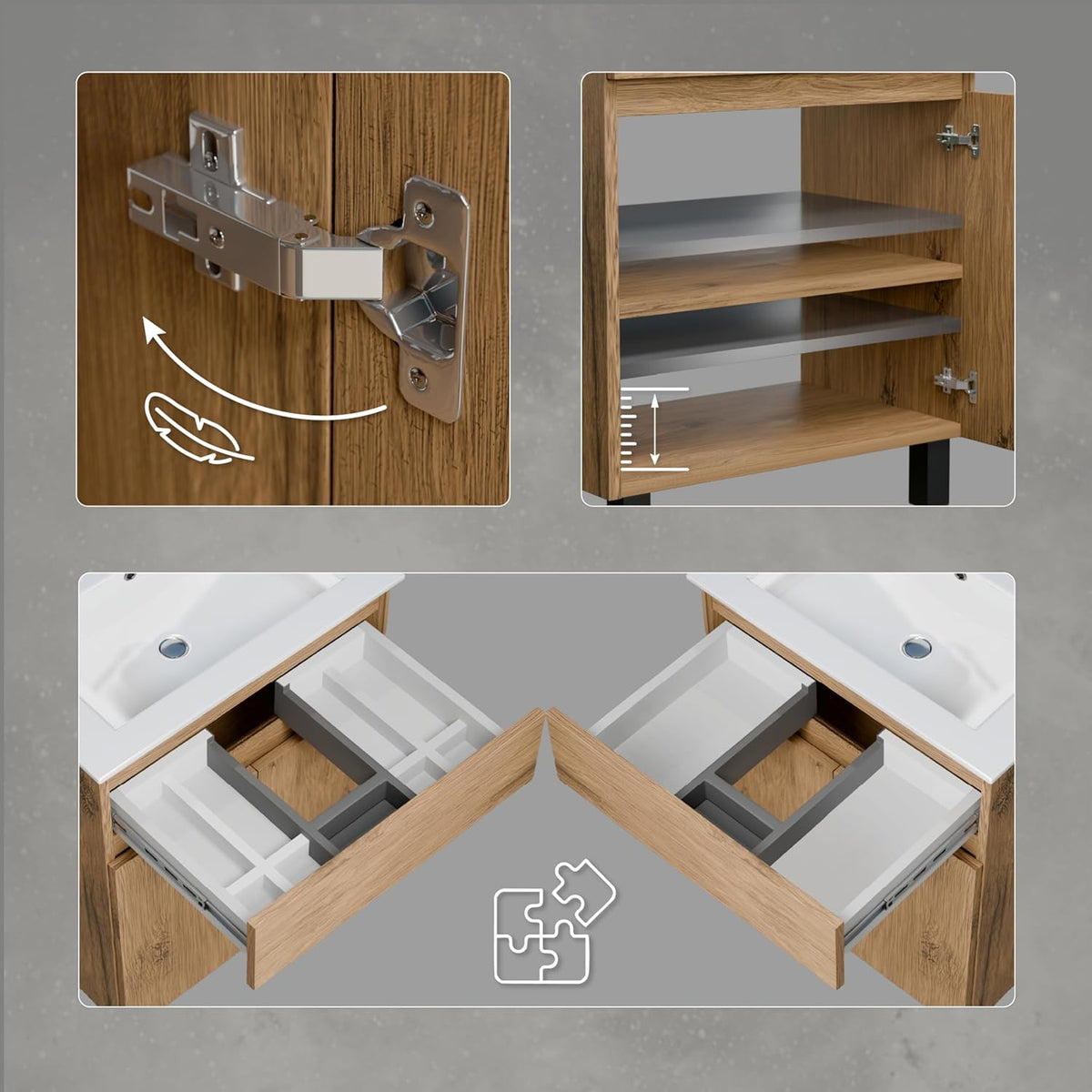 paplinskimoebel Meuble Salle de Bain 60 cm avec Vasque Ariza Sink | Meuble sous lavabo avec 1 tiroir et 2 Portes | Suspendu ou Debout | Bois Chêne