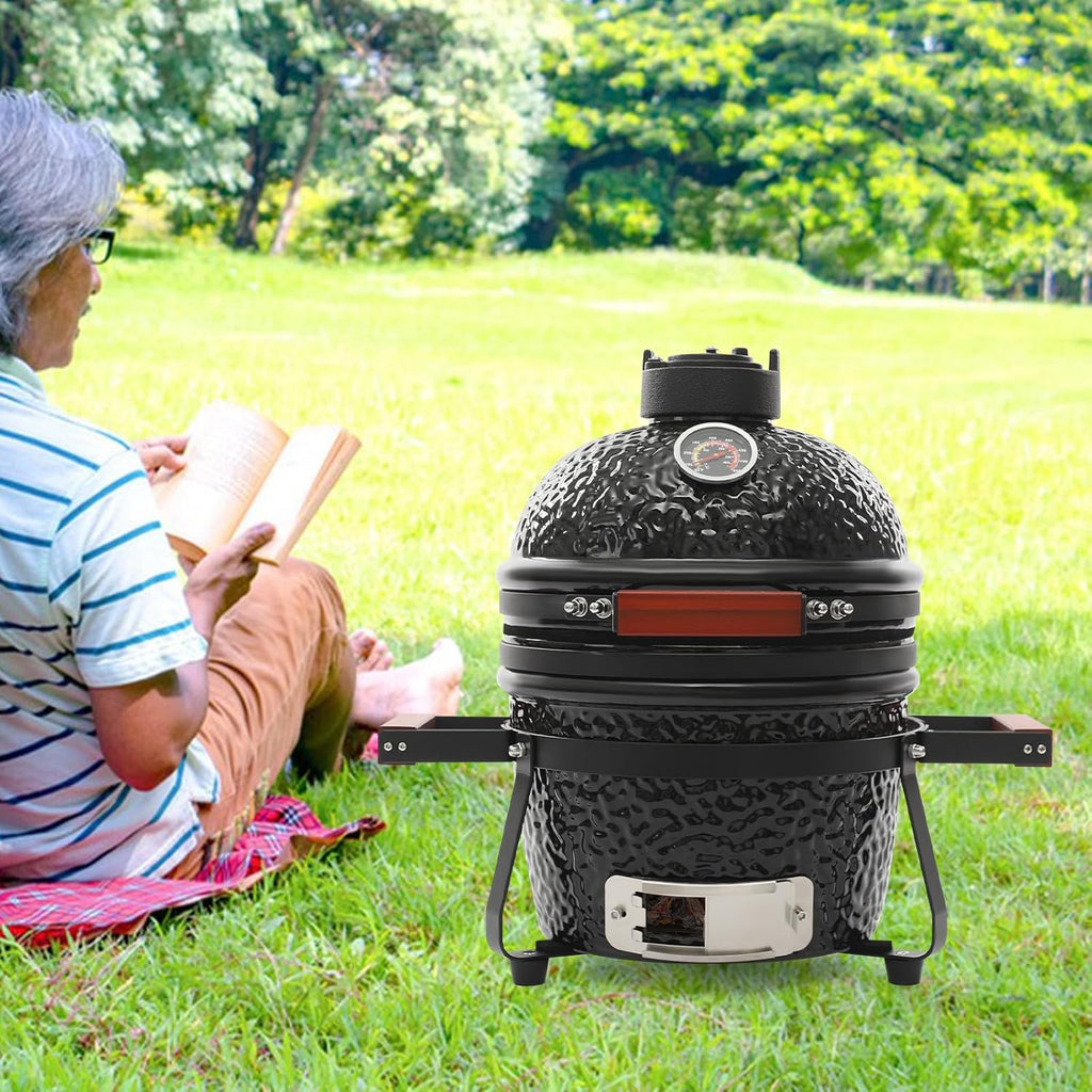 Kamado Barbecue en céramique, 50 x 47 cm, barbecue au charbon de bois, fumoir en céramique pour pique-nique et patio, barbecue en céramique pour petits barbecues, pique-niques, barbecues, camping