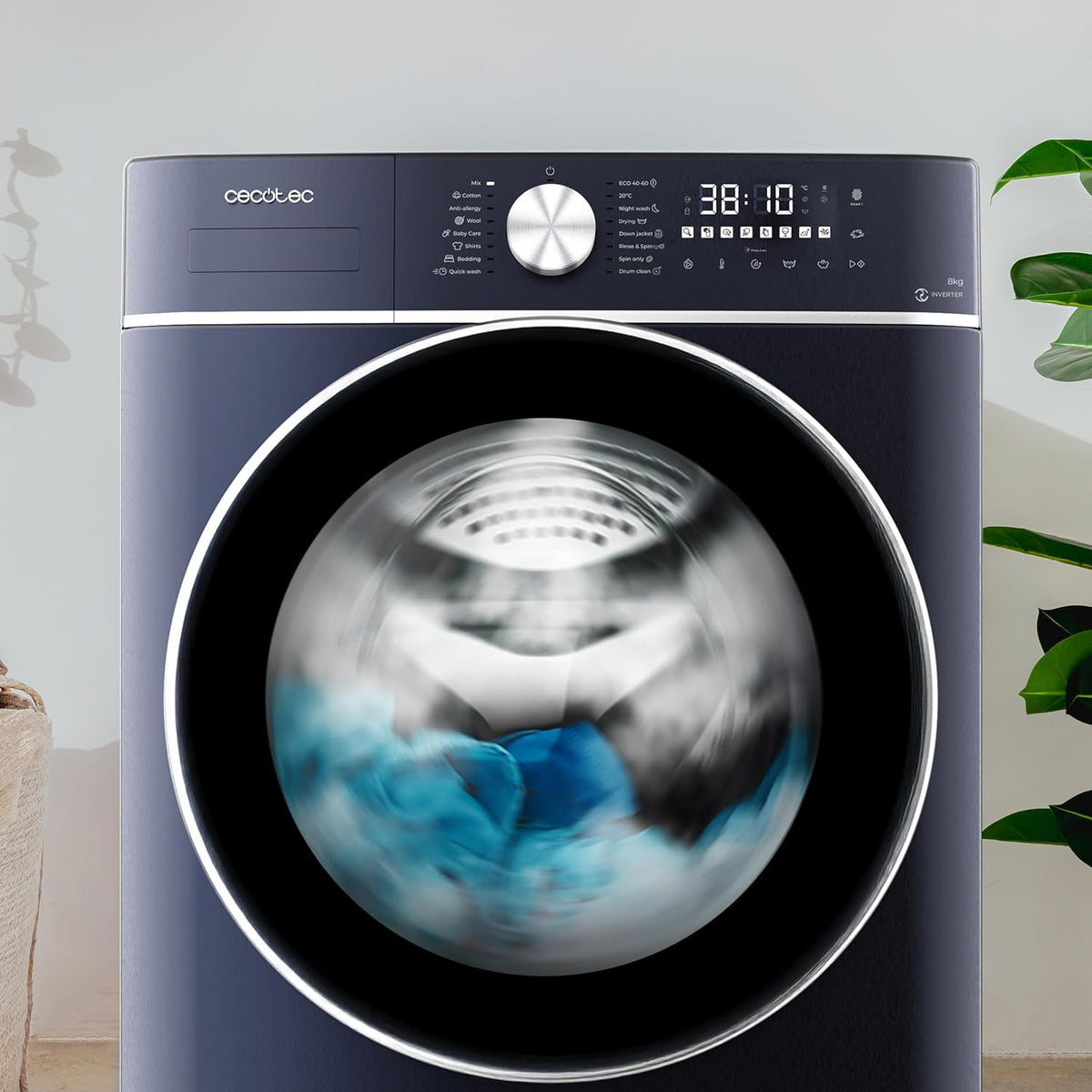 Cecotec Lave-linge Séchant 8-5Kg Chargement Frontal Bolero Wash&Dry 8580 Inverter Ice Blue A 1400RPM, 16 Programmes, Moteur Inverter Plus, SteamMax, OnSmart, Smooth Wash, SpaCare, Joint antibactérien
