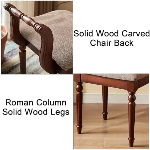 Élégant tabouret de coiffeuse rétro avec siège rembourré confortable et pieds en bois massif, chaise de maquillage pour femme, capacité de 109 kg (noyer sans dossier)
