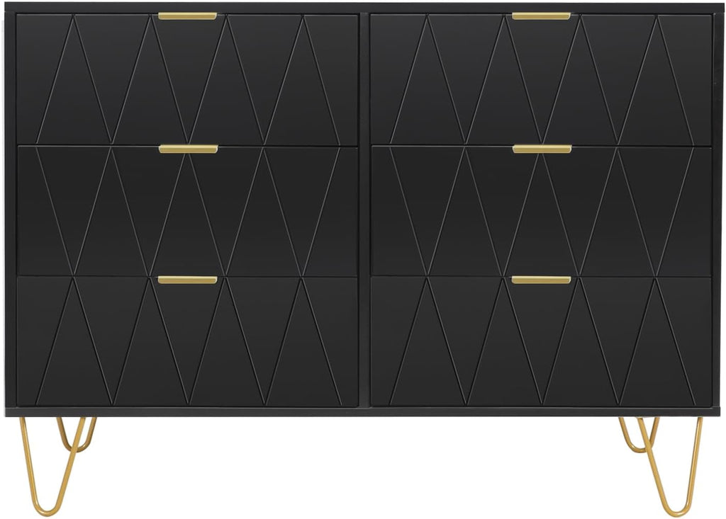 UEV Commode, Armoire avec 6 Tiroirs, Meuble de Rangement Chambre Enfant/Adulte, 100 x 34 x 73cm, Buffet Salon, Style Scandinave Elégant, Couleur Noir