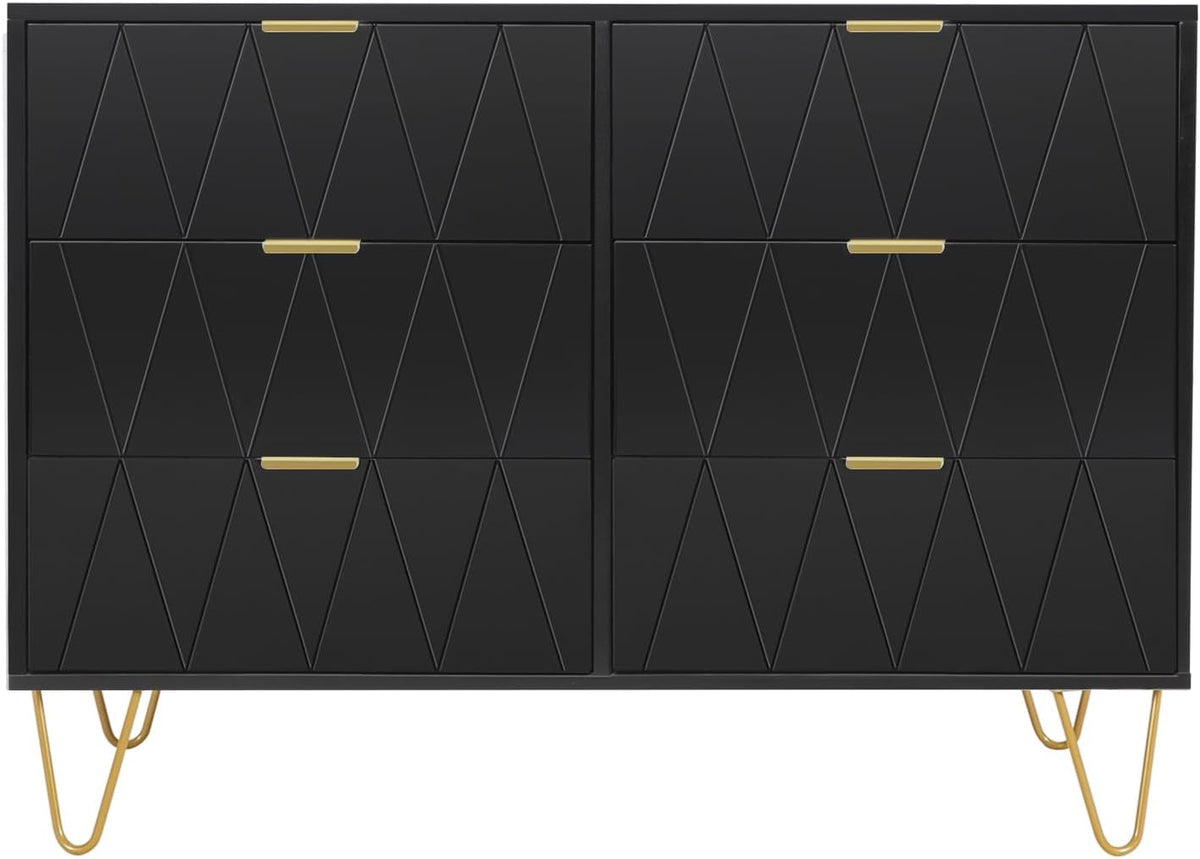 UEV Commode, Armoire avec 6 Tiroirs, Meuble de Rangement Chambre Enfant/Adulte, 100 x 34 x 73cm, Buffet Salon, Style Scandinave Elégant, Couleur Noir