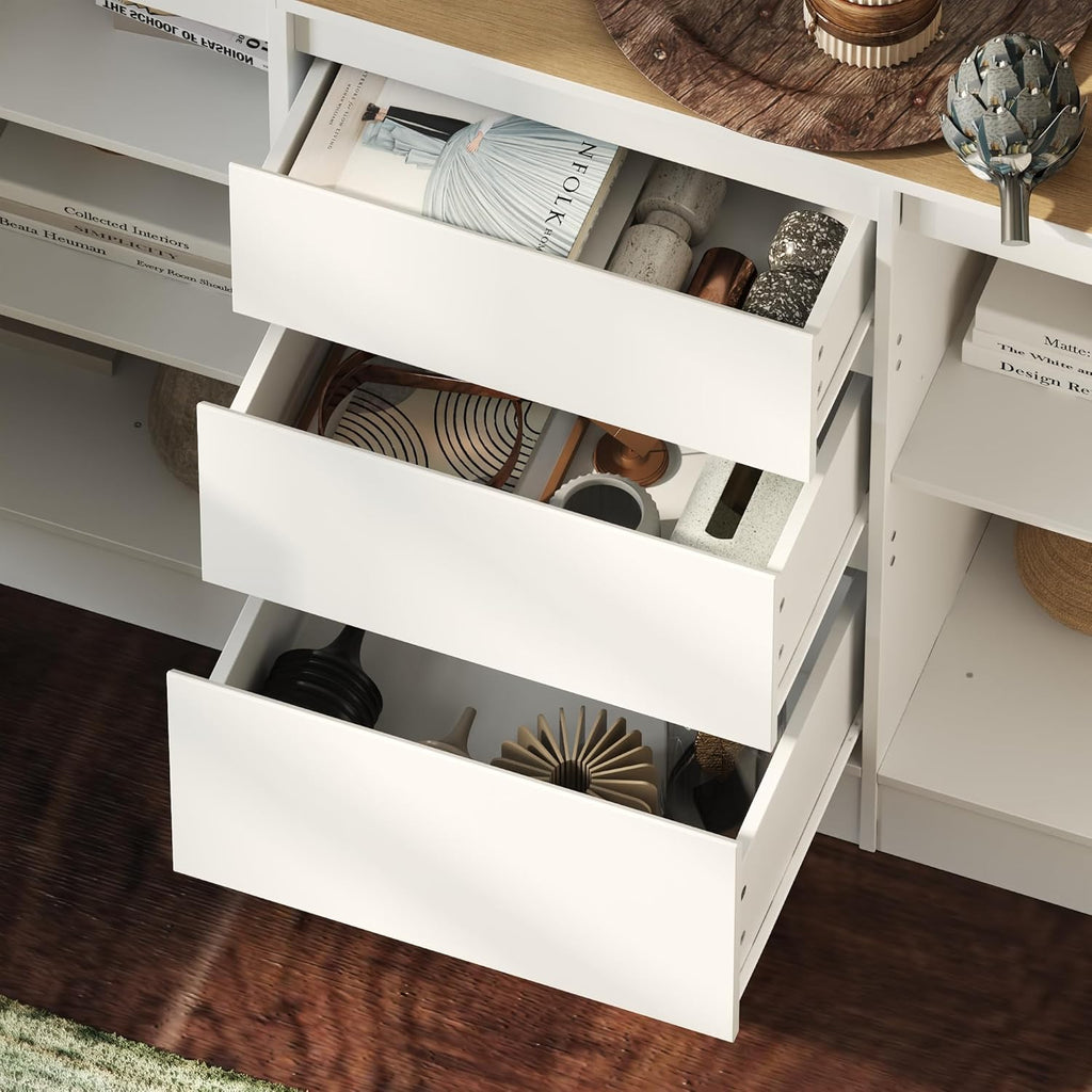 DEZAGCE Meuble de rangement à 3 portes et 3 tiroirs, buffet, buffet avec étagères, commode, armoire de stockage multifonctionnelle, pour salon, cuisine, couloir, 80 x 180 x 35 cm, MDF, blanc
