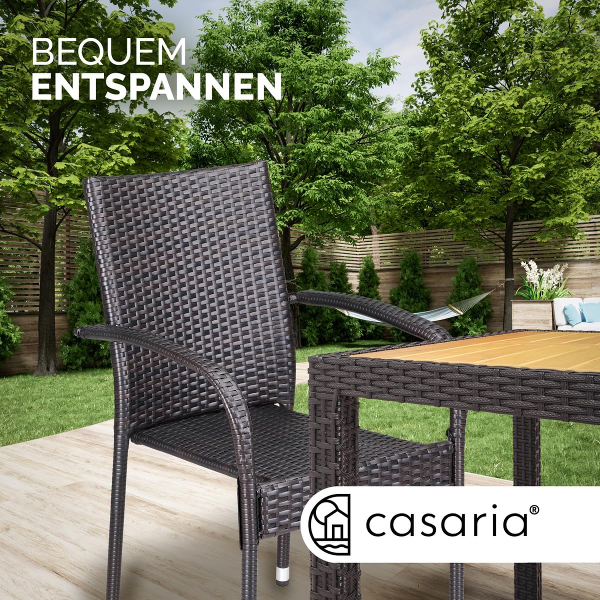 Casaria® Lot de 8 chaises de Jardin Brunes empilables polyrotin accoudoirs arrondis Fauteuil extérieur terrasse Balcon