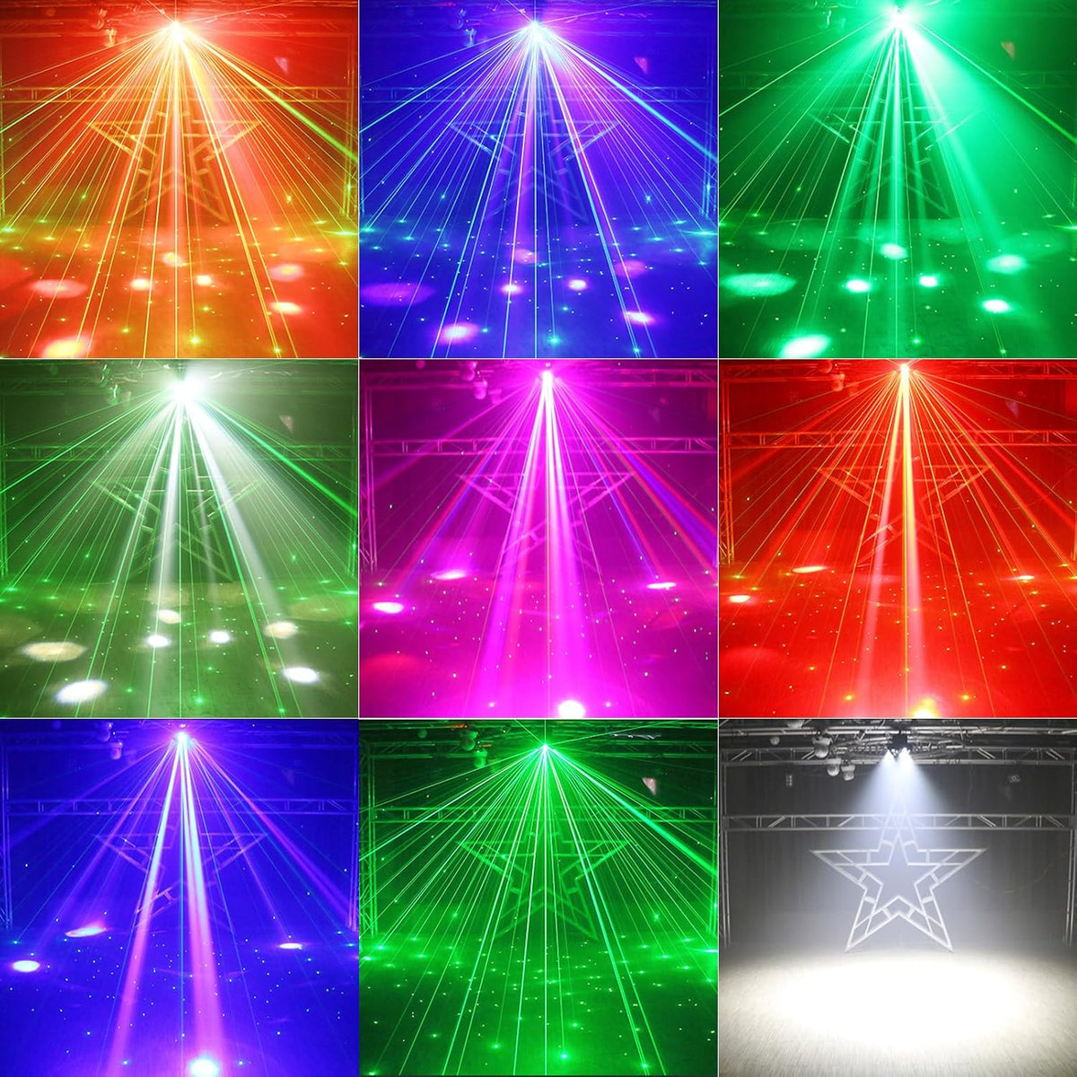 DJ Party Light, 200 W RGBW 4 en 1 LED DJ Stage Lights, DJ Lights avec rotation infinie et son activé pour mariage DJ Party et Live House