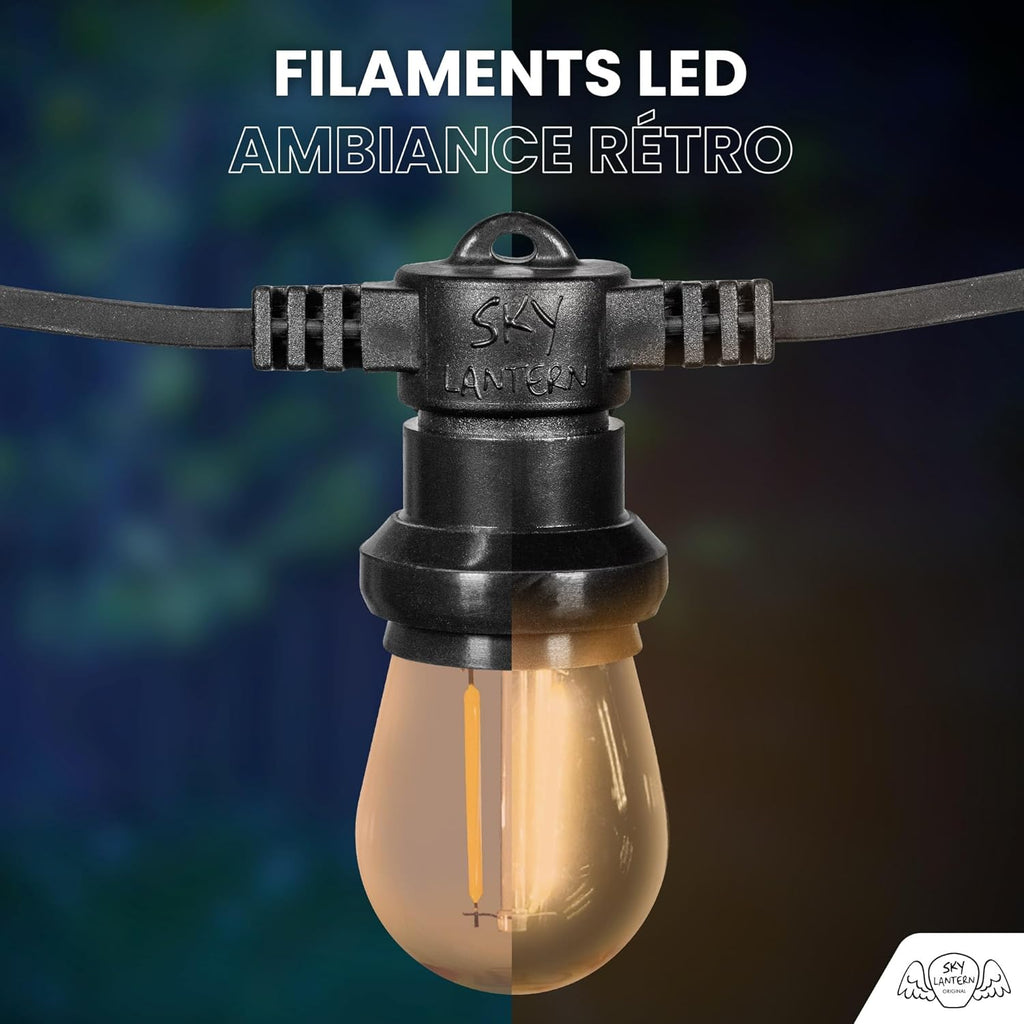 SKYLANTERN Guirlande Guinguette 20M 60 Bulbes Filament Ambré - Guirlande Lumineuse Ampoule E27 Ambrée - Guirlande Guinguette Led Filament rétro
