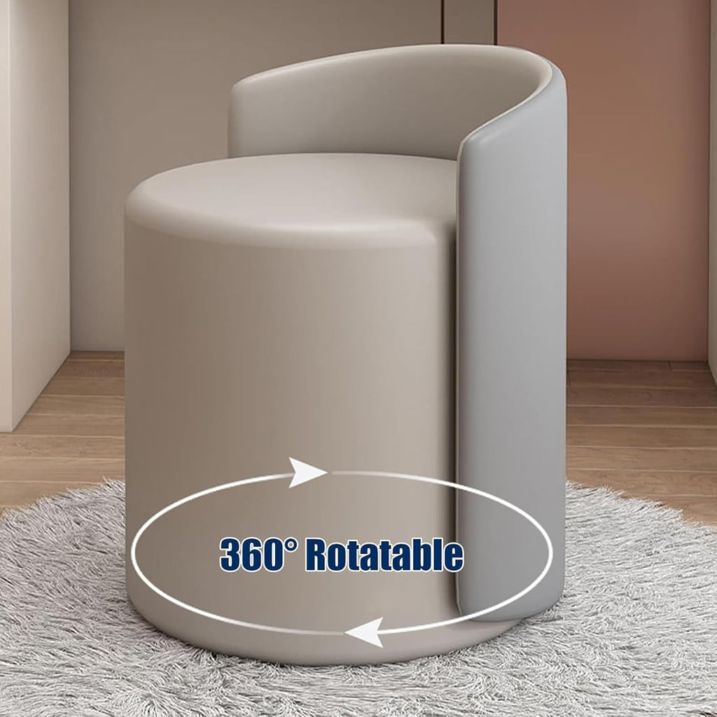Tabouret de coiffeuse pivotant à 360 ° avec dossier bas pour chambre à coucher et étude, siège confortable gris pour beauté et toilettage