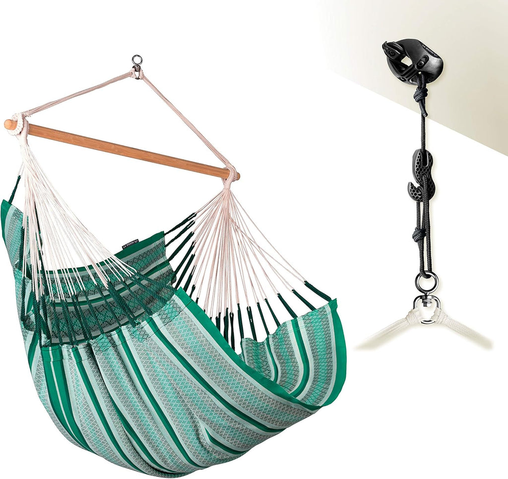 LA SIESTA® Habana - Chaise-Hamac Bio en Coton Comfort, Rotation à 360°, Design Courbé, Fabrication Colombienne - Agave, Comfort avec Fixation