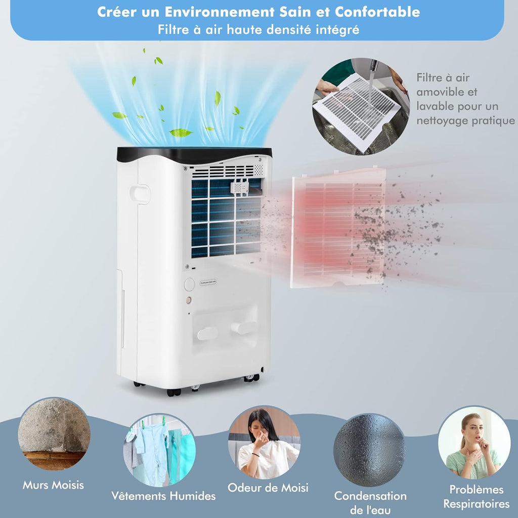 COSTWAY Déshumidificateur Portable 50L/Jour avec Réservoir 5L pour Pièces jusqu'à 100m², 2 Vitesses de Ventilation Minuterie 24H 4 Modes Contrôle WiFi, pour Maison et Bureau