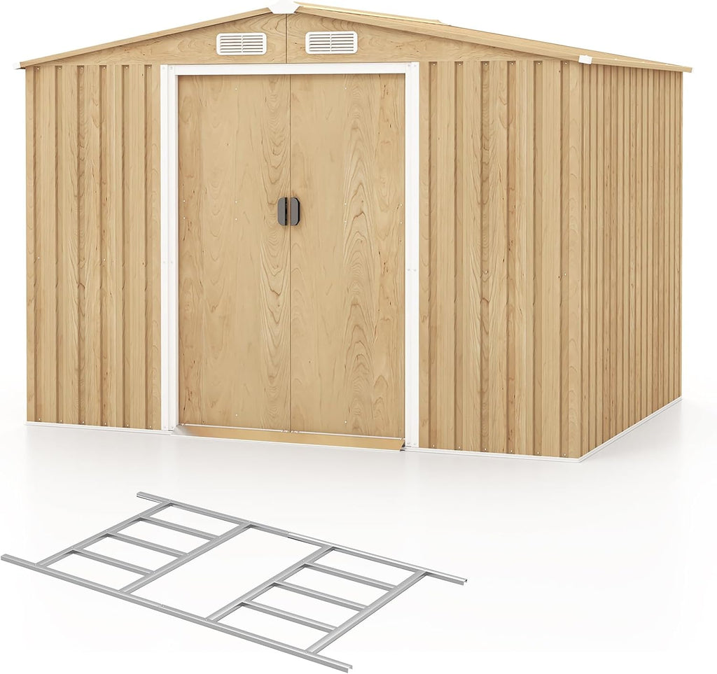 COSTWAY Abri de Jardin 5㎡ en Acier Galvanisé Anti-UV, 259 x 196 x 184 CM, Cabane de Jardin Exterieur 7m³ avec Fondation et Porte Coulissante, Rampe, 4 Trous d’Aération, 4 Gants Inclus
