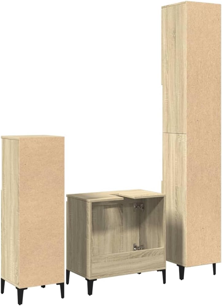 vidaXL Ensemble de Meubles de Salle de Bain 3 pcs chêne Sonoma, Armoire de Salle de Bain, Armoire de Bain, Meuble-lavabo de Salle de Bain
