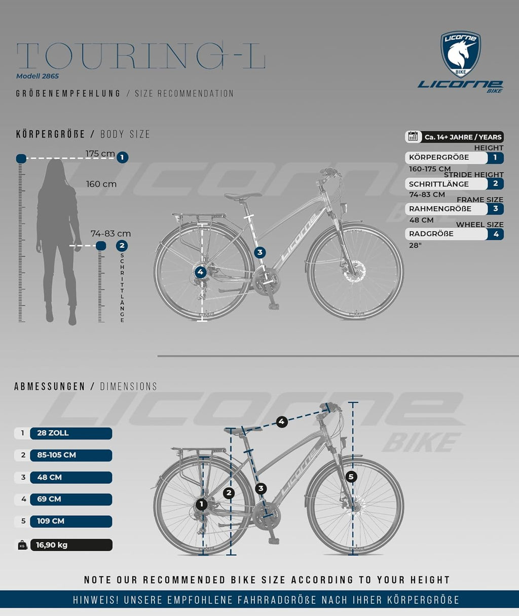 Licorne Bike Vélo de trekking 28’’, avec frein à disque en aluminium, 21 vitesses, VTT, vélo de cross, pour femme, homme, garçon, fille