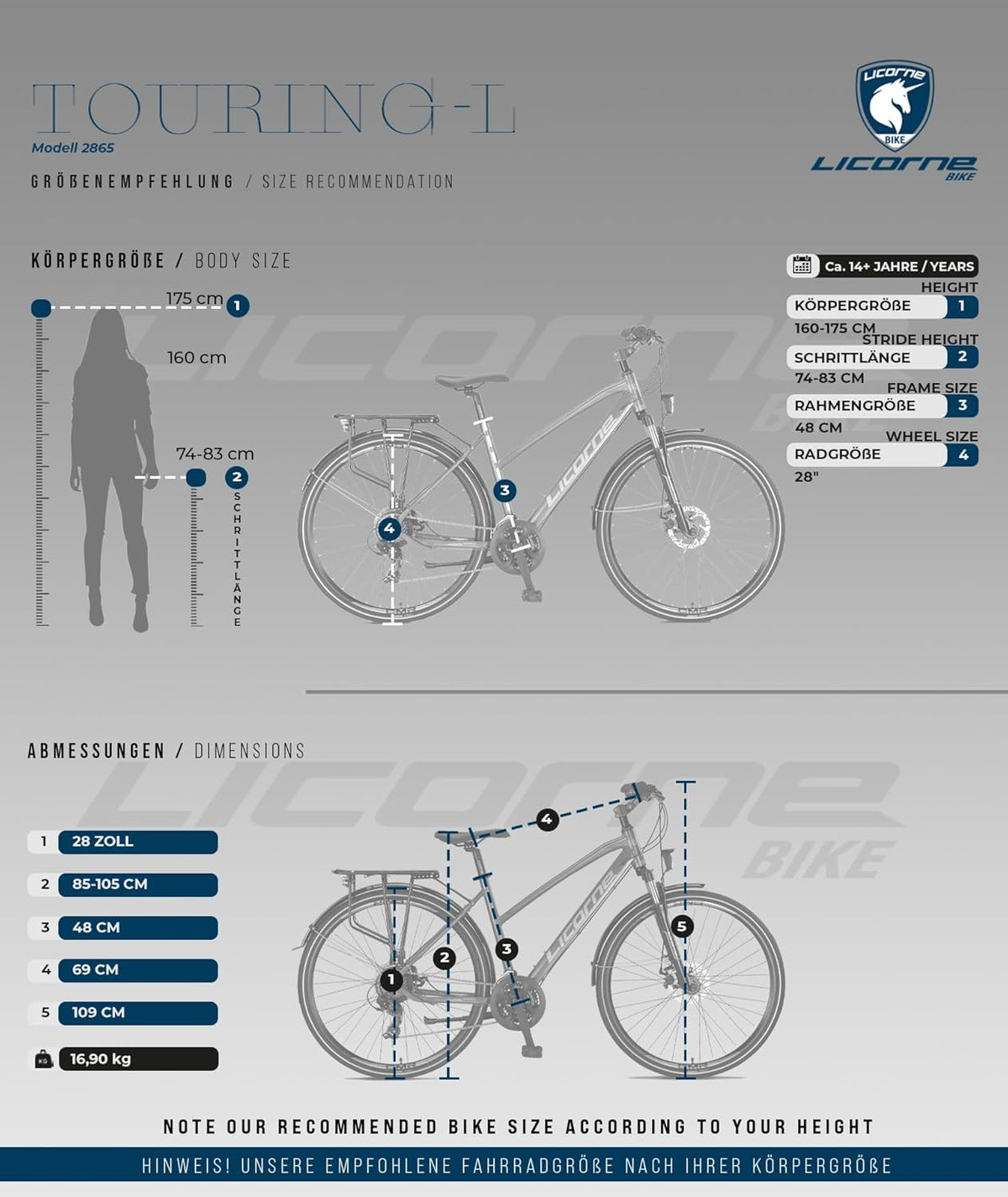 Licorne Bike Vélo de trekking 28’’, avec frein à disque en aluminium, 21 vitesses, VTT, vélo de cross, pour femme, homme, garçon, fille