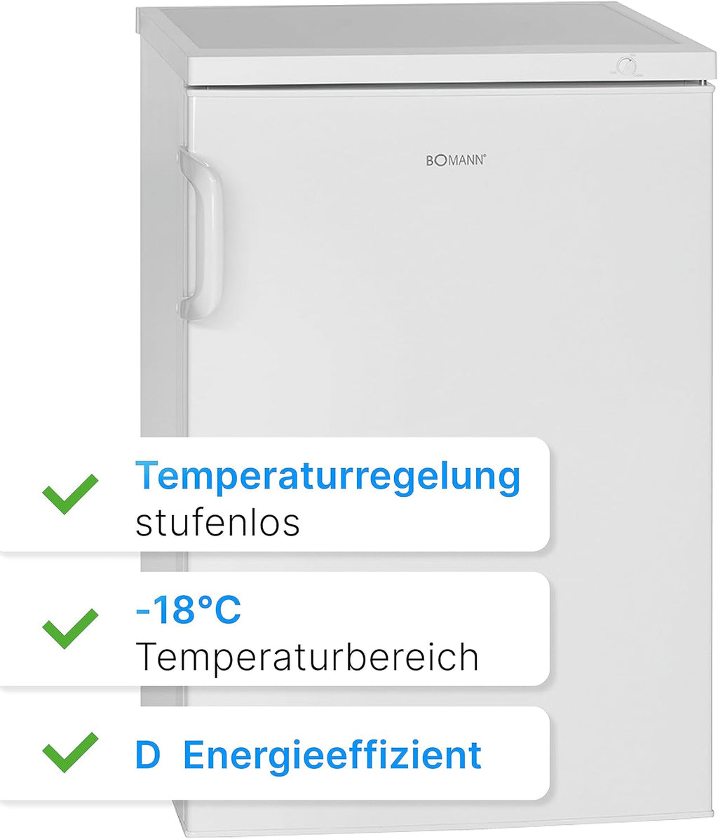 Congélateur 85L blanc Bomann GS2196-1-blanc, Volume net : 85 litres, pose libre, Éclairage intérieur à LED, Température réglable, silencieux, economiquecongélateur Autoportante D