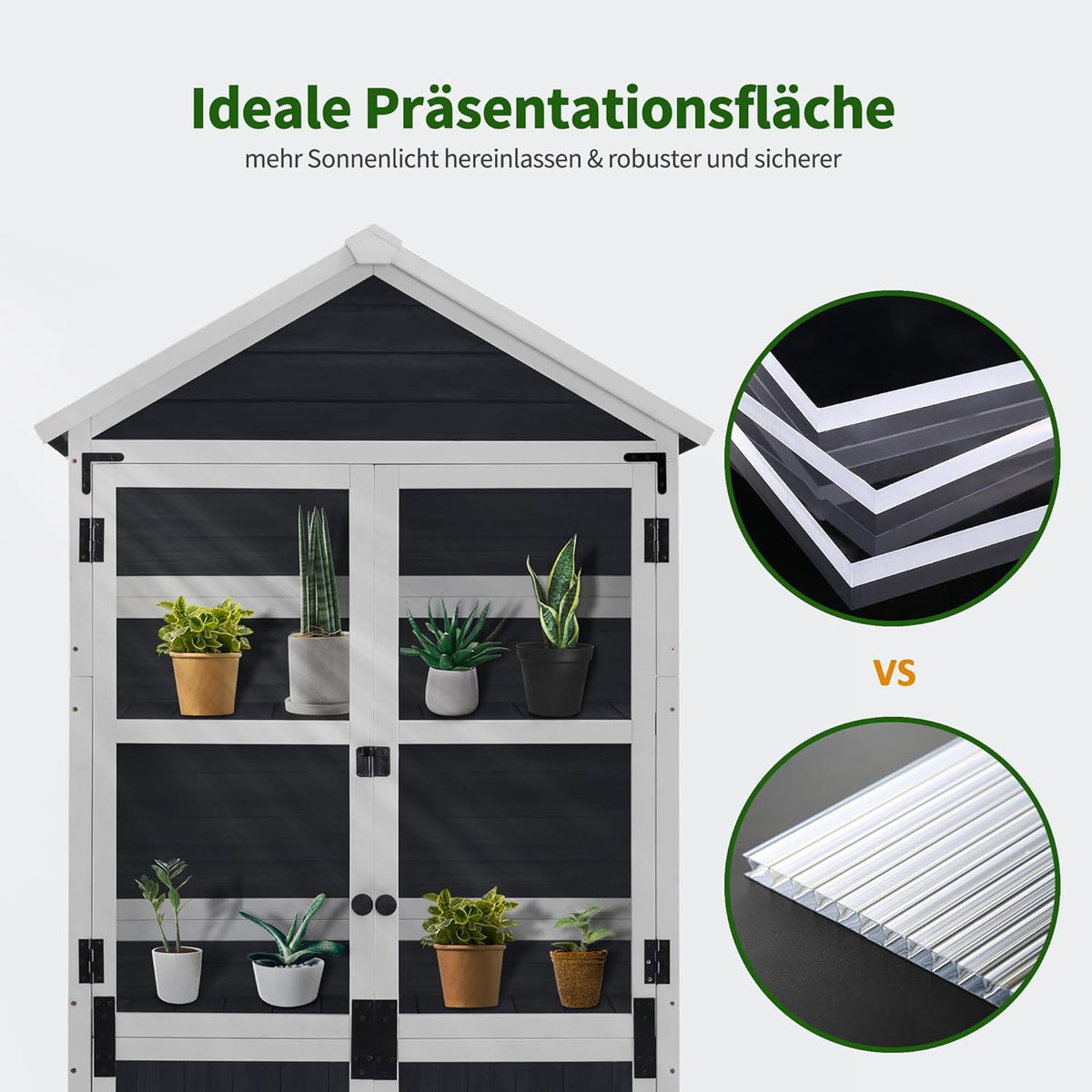 M MCombo Petit abri de Jardin en Bois - Résistant aux intempéries - Serre pour l'extérieur - Balcon - Terrasse - 100 x 53 x 178 cm - 0111 (Gris Anthracite)
