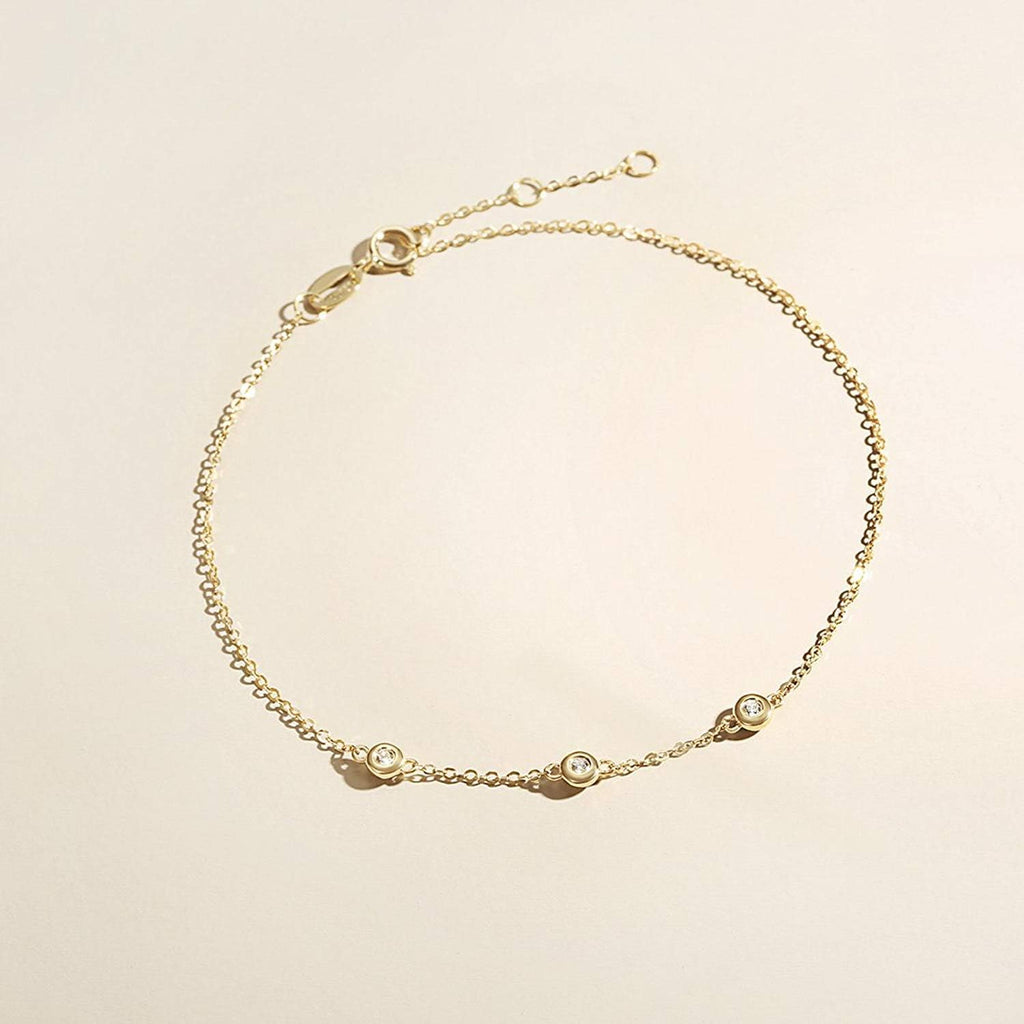 Carleen bracelet en or massif 18 carats 750 avec diamant naturel véritable 0,045 carat Cadeau bijoux pour femmes et filles - bracelet réglable : 17 + 3 cm, 17 cm, Or