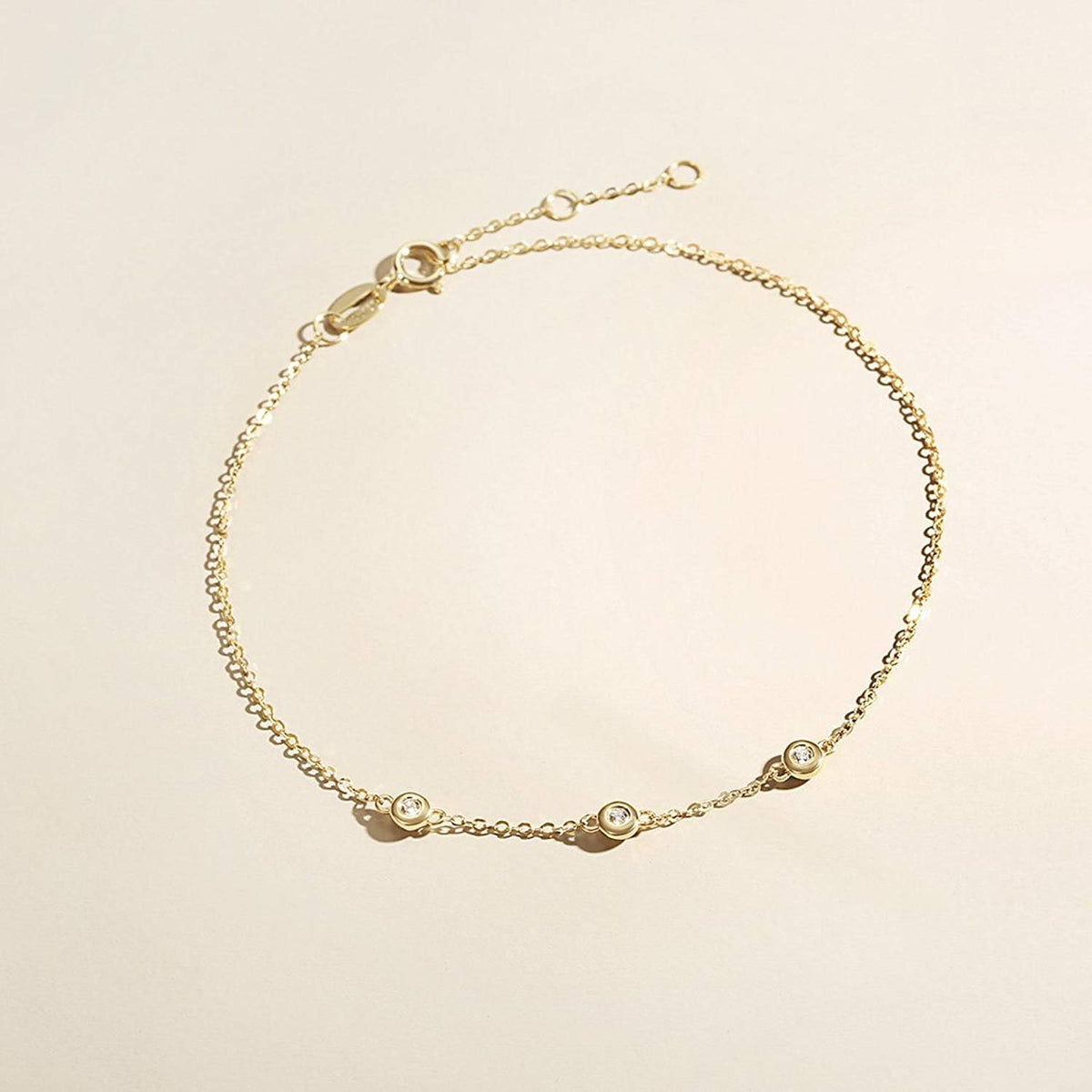 Carleen bracelet en or massif 18 carats 750 avec diamant naturel véritable 0,045 carat Cadeau bijoux pour femmes et filles - bracelet réglable : 17 + 3 cm, 17 cm, Or