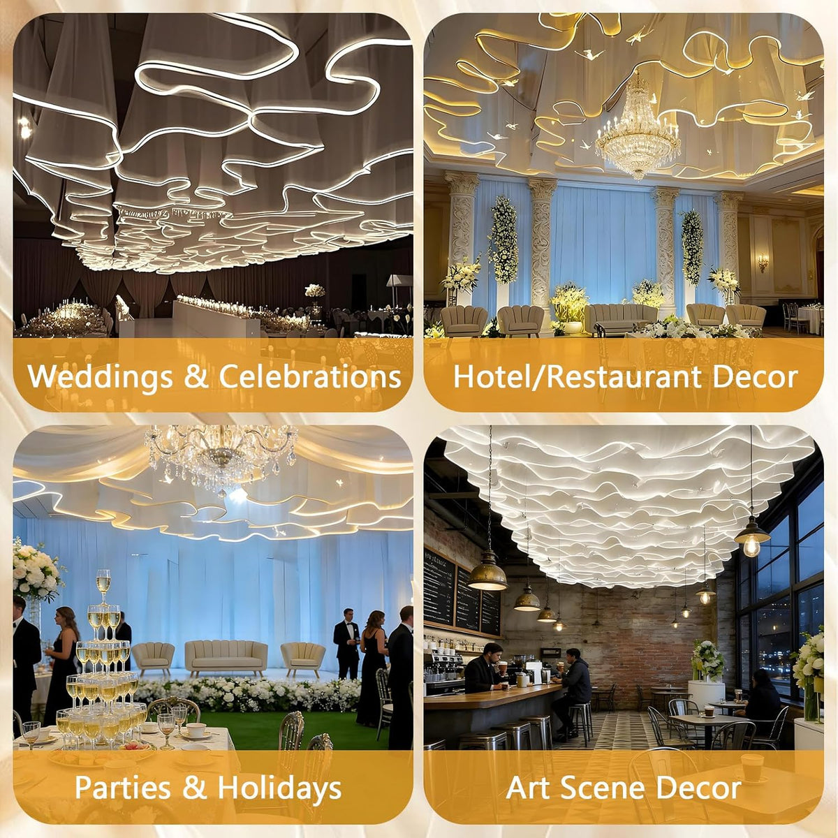 BANGBANGJI Rideau Lumineux, décoration de draperie, Facile à Installer, réutilisable, idéal pour Les Anniversaires, Les fêtes et Les Mariages 100mx0.6m-ChampagneVeil+WhiteLight