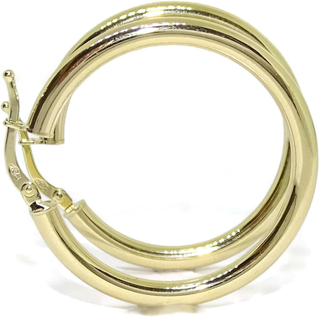 Boucles d'oreilles créoles en or jaune 18 carats avec tube rond de 3 mm d'épaisseur et 3 cm de diamètre extérieur