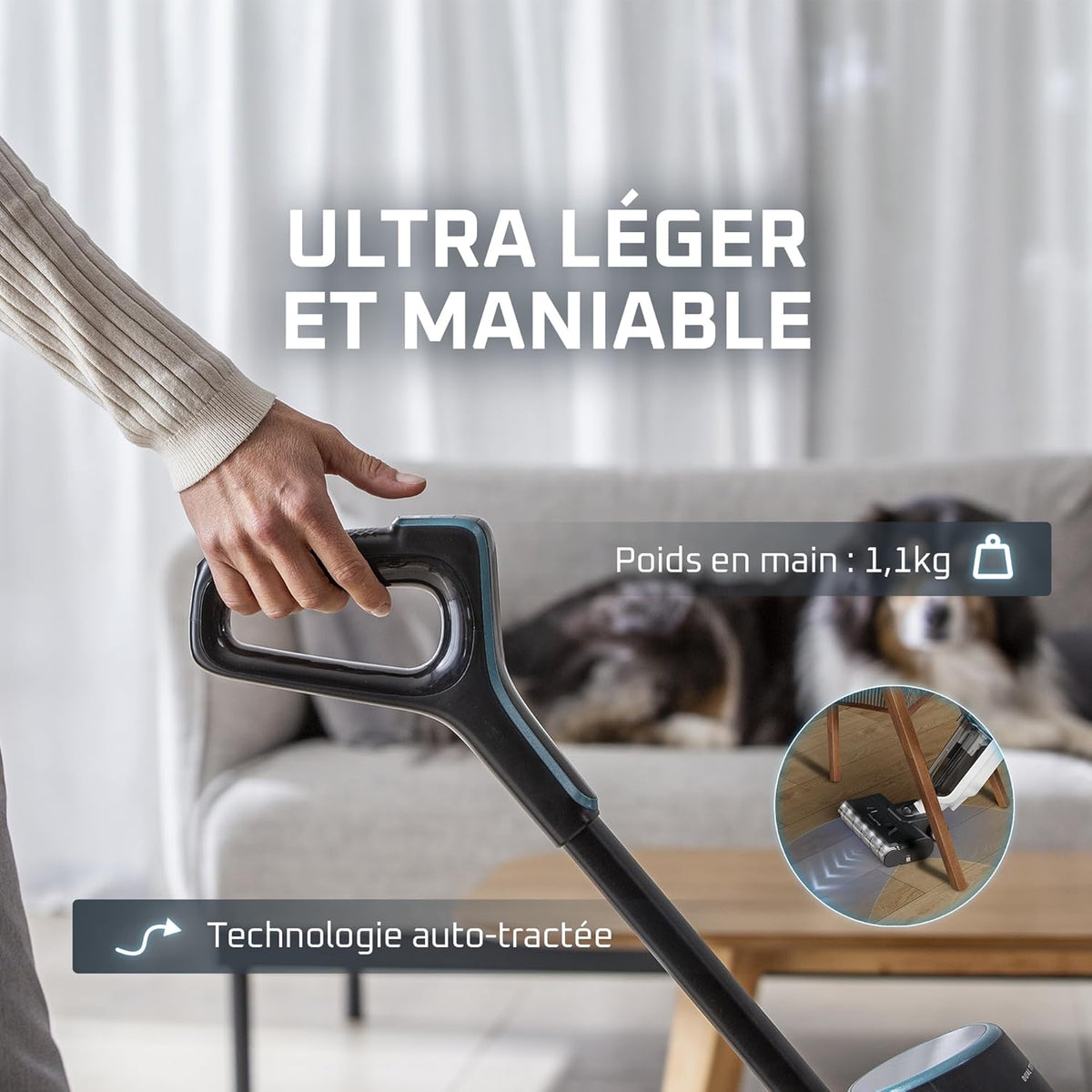 Rowenta X-Clean5, Aspirateur Laveur sans Fil, Nettoyage 2-en-1, Mode de détection Auto, Éclairage LED, Auto-Nettoyage, Séchage air Chaud, GZ5557EE, Blanc/Noir