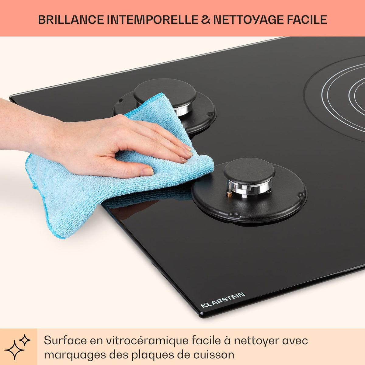 Klarstein Plaque de Cuisson Mixte Gaz et Vitrocéramique 5 Feux, Table de Cuisson Vitro de 9.2 kW en Acier Inoxydable