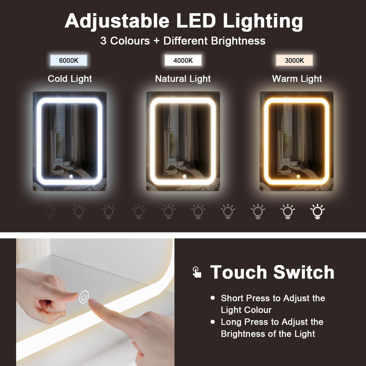 Devoko Coiffeuse LED avec 7 Grands Tiroirs, 3 Couleurs avec Luminosité Réglable, Table de Maquillage, Coiffeuse avec Miroir pour la Chambre à Coucher Blanc