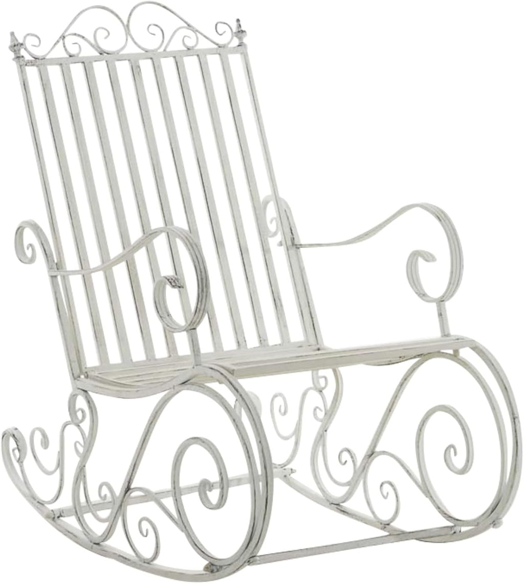 CLP Lot De 2 Fauteuils A Bascule en Fer Forgé Smilla I Rocking-Chair D'Extérieur avec Dossier Haut Et Accoudoirs, Couleur:Blanc Antique