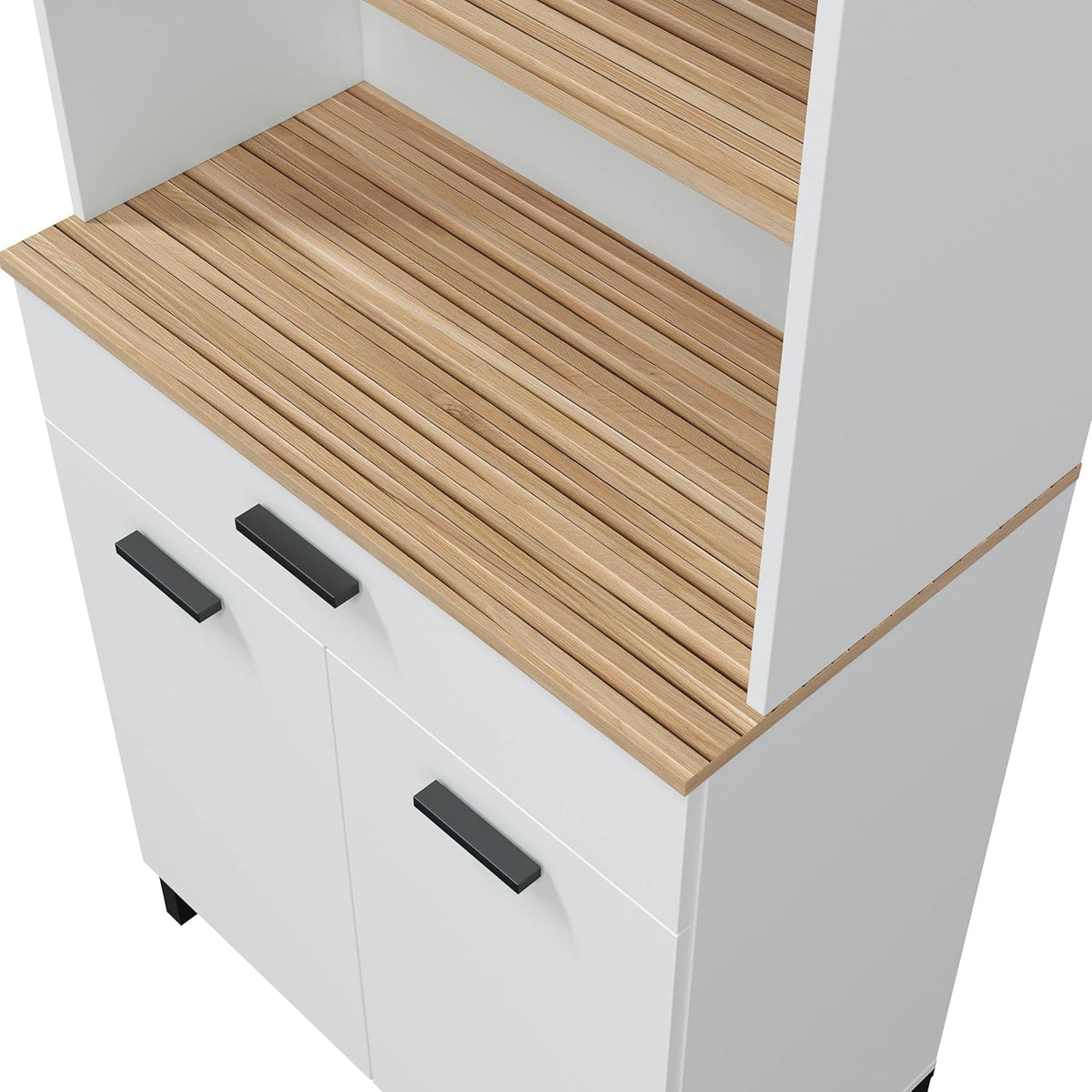 Habitdesign Modèle Kira Meuble de cuisine 4 portes + 1 tiroir Finition blanche Artik et naturel, dimensions : 185 x 72 x 40 cm H x l x P .