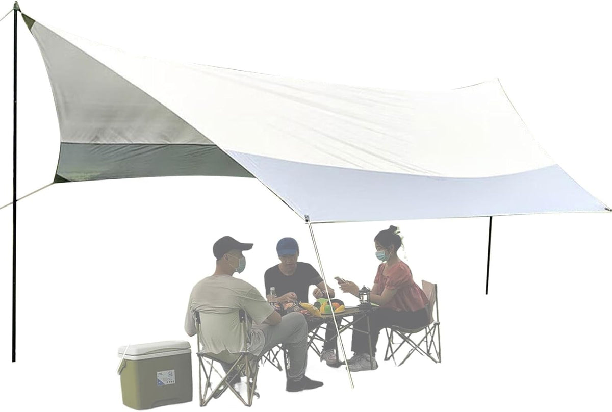 Hogvinnatil Abri de soleil de camping, SCHEMA SUR LA BEACE,17,06 ft × 14,76 pieds de canopée de camping | Grande couverture, pare-soleil lourd, protection UV pour sac à dos en