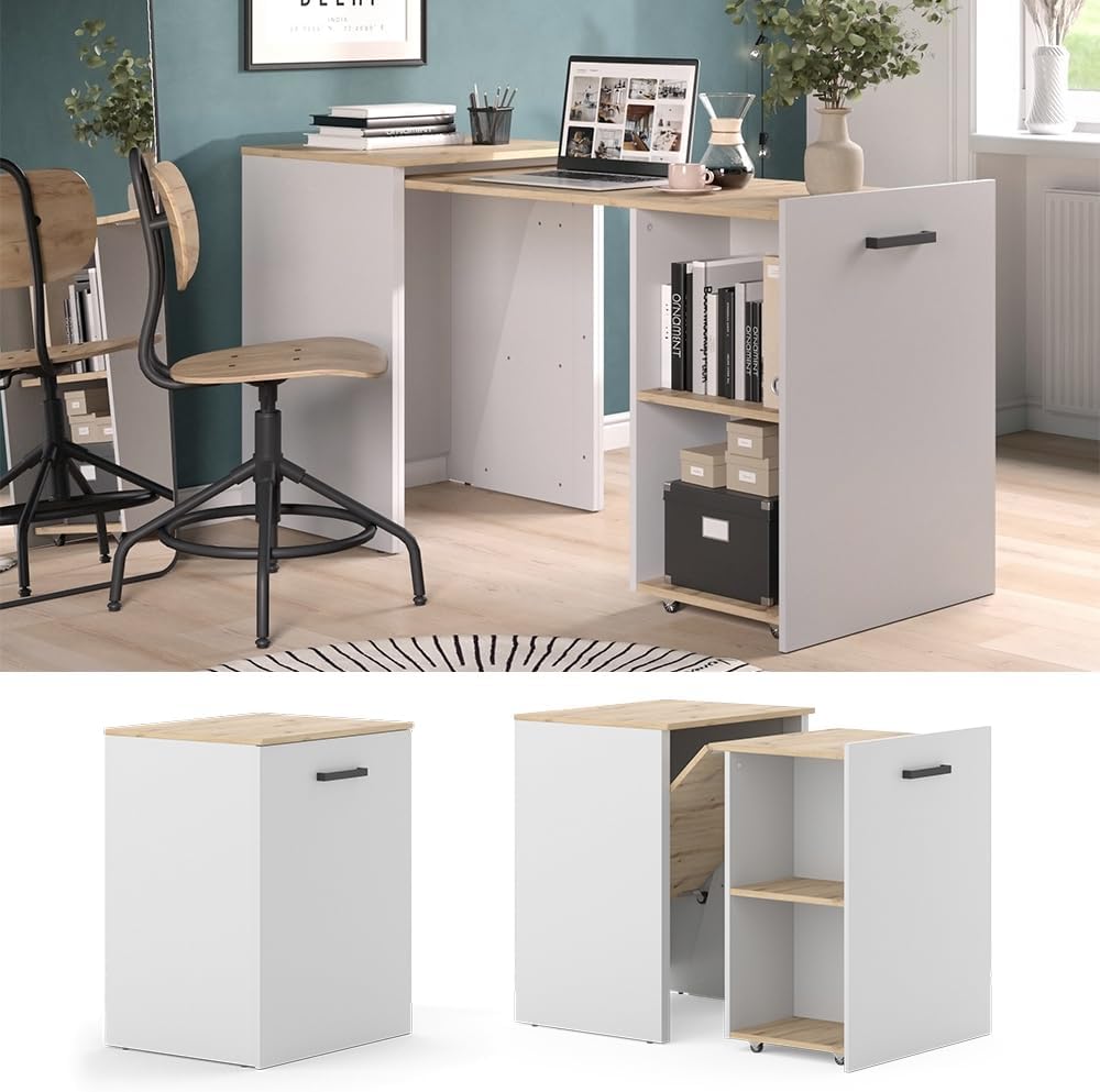 Vicco Bureau Adam, Greige/Chêne Artisan, 60 x 50.4 cm Extensible