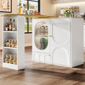 KOMHTOM Table à Manger Pivotante à 360°avec Armoire de Rangement, Meuble de Bar, Bar Cuisine avec 3 Portes et étagères réglables en Hauteur (Blanc)